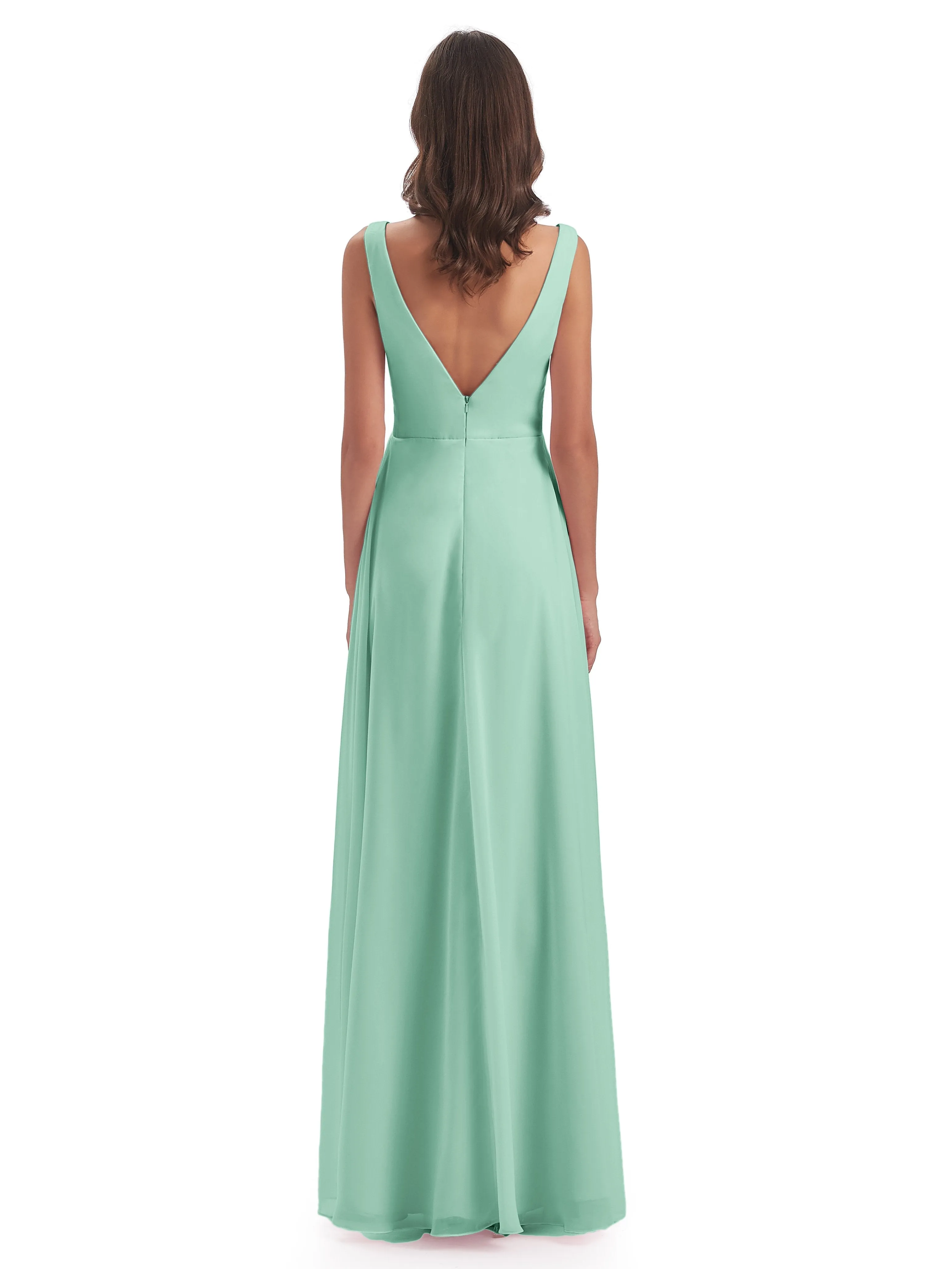 Bella Chiffon Column V-neck Long Bridesmaid Dresses