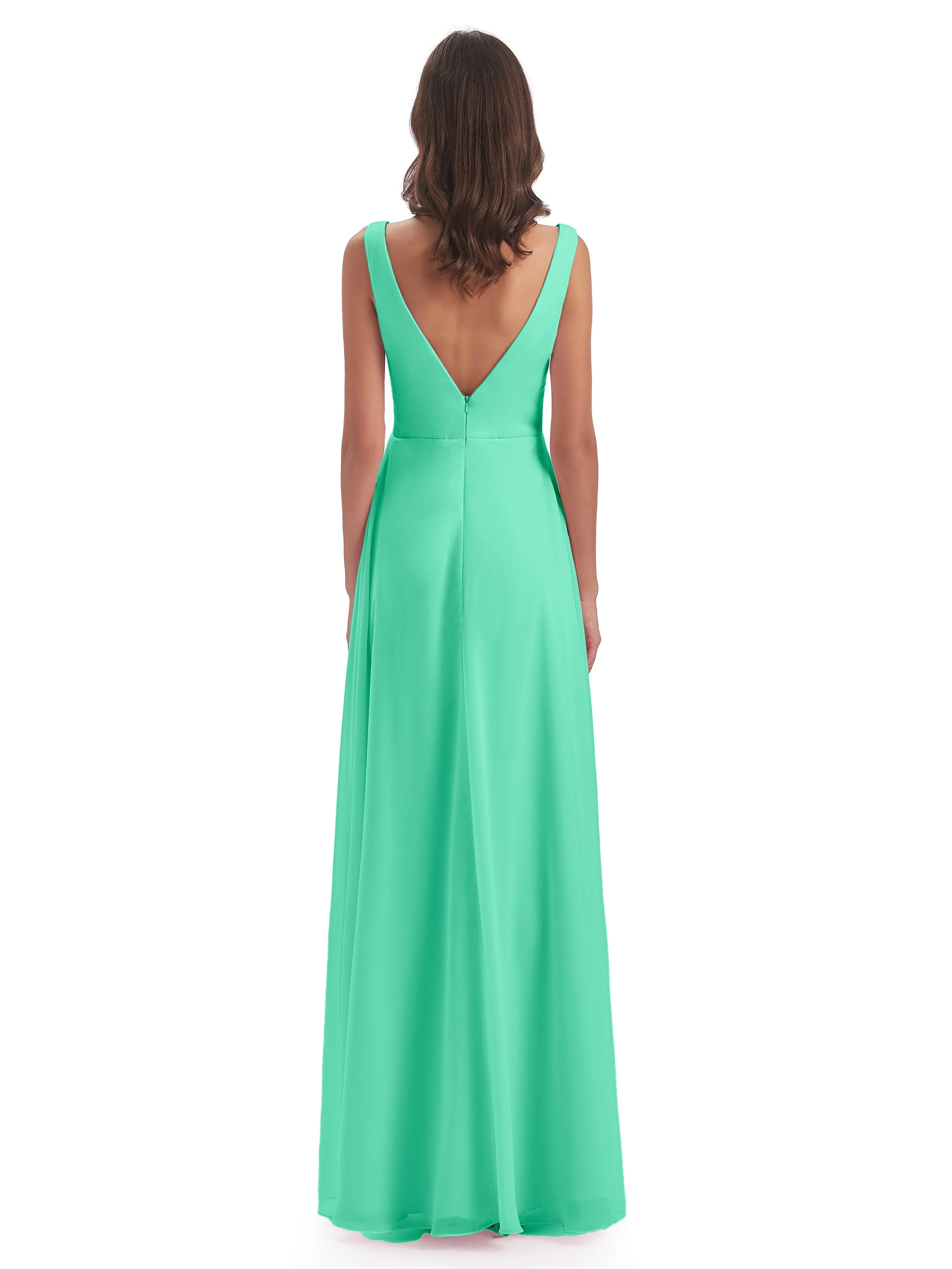 Bella Chiffon Column V-neck Long Bridesmaid Dresses