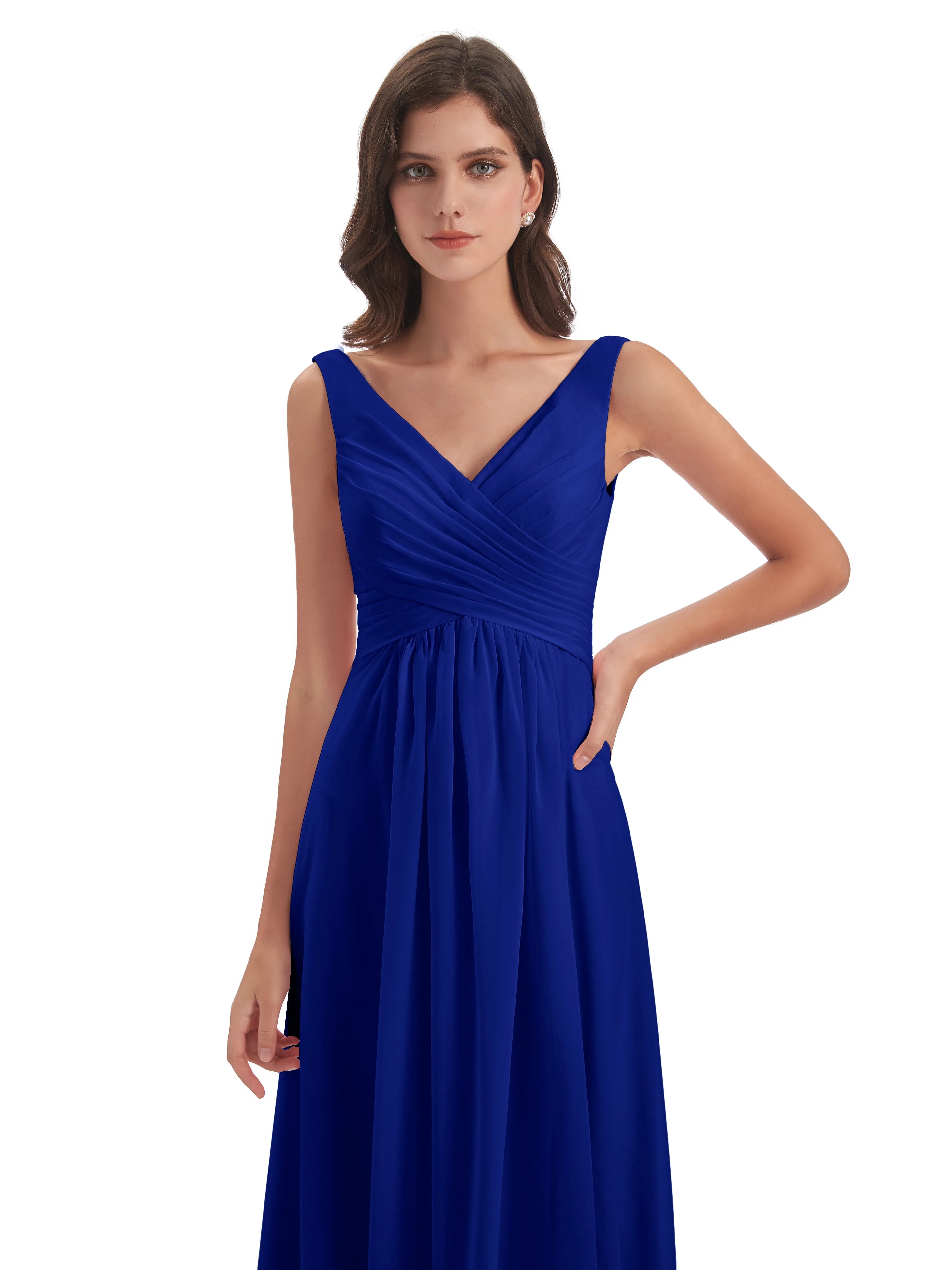 Bella Chiffon Column V-neck Long Bridesmaid Dresses