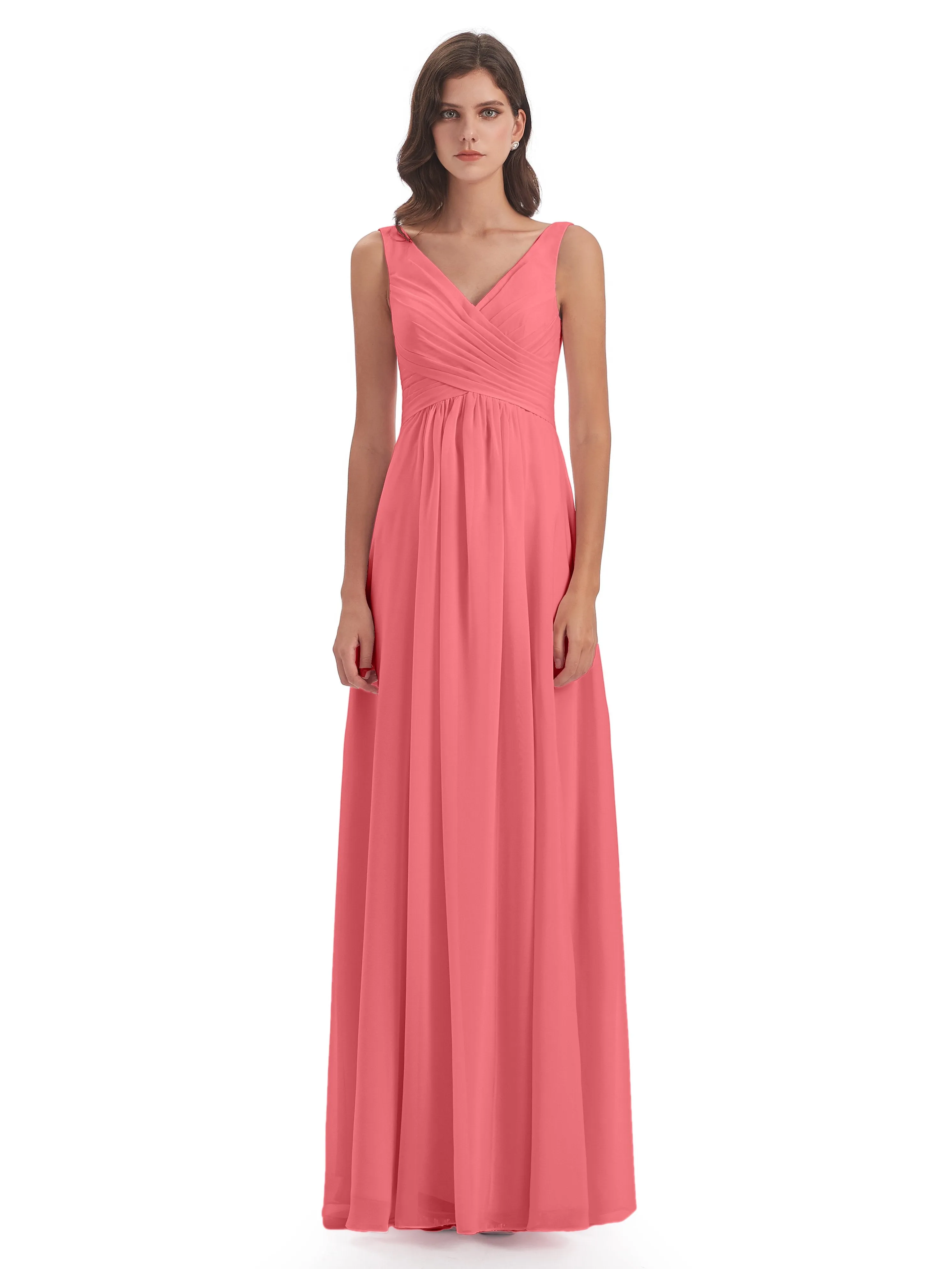 Bella Chiffon Column V-neck Long Bridesmaid Dresses