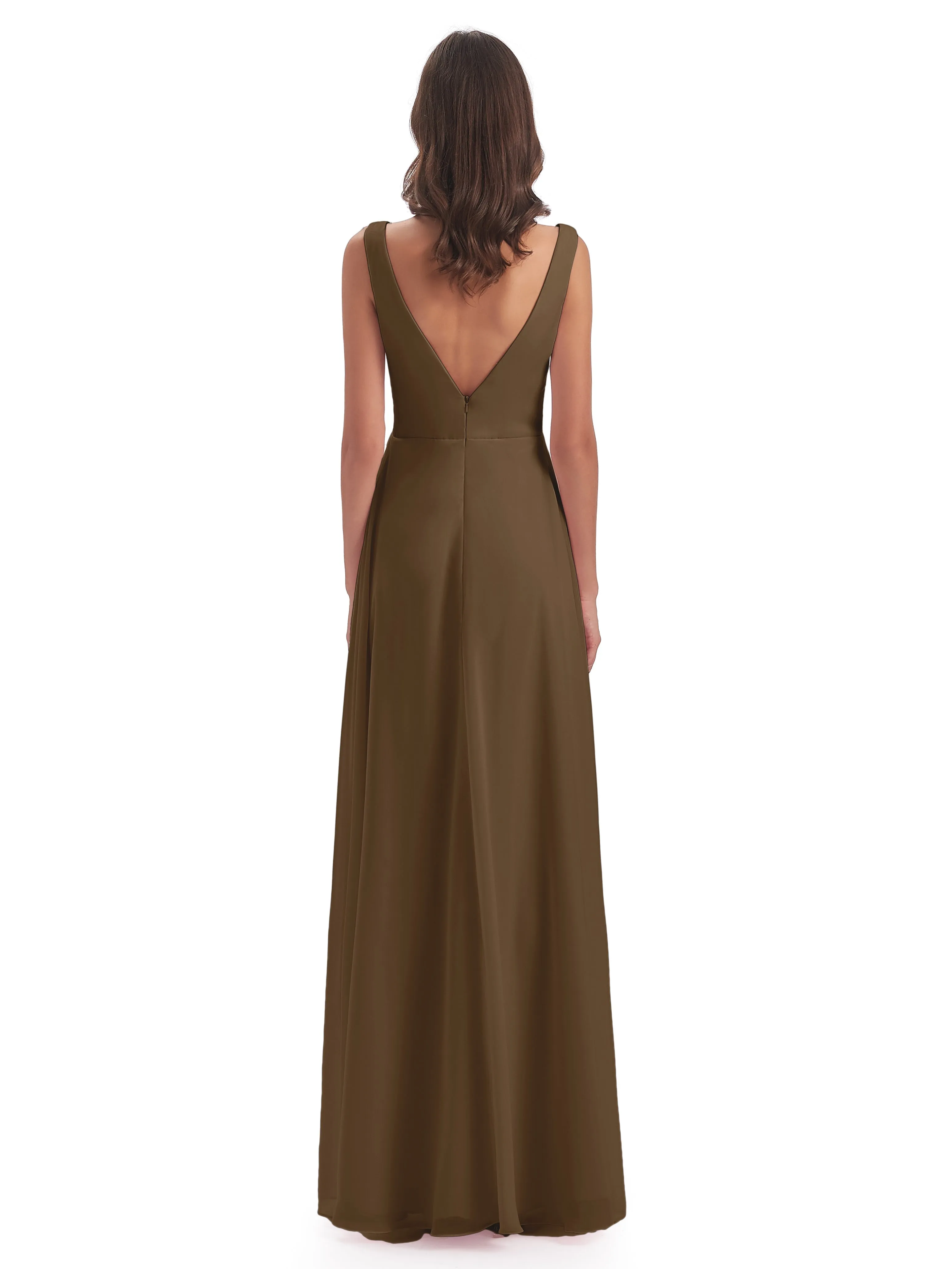 Bella Chiffon Column V-neck Long Bridesmaid Dresses