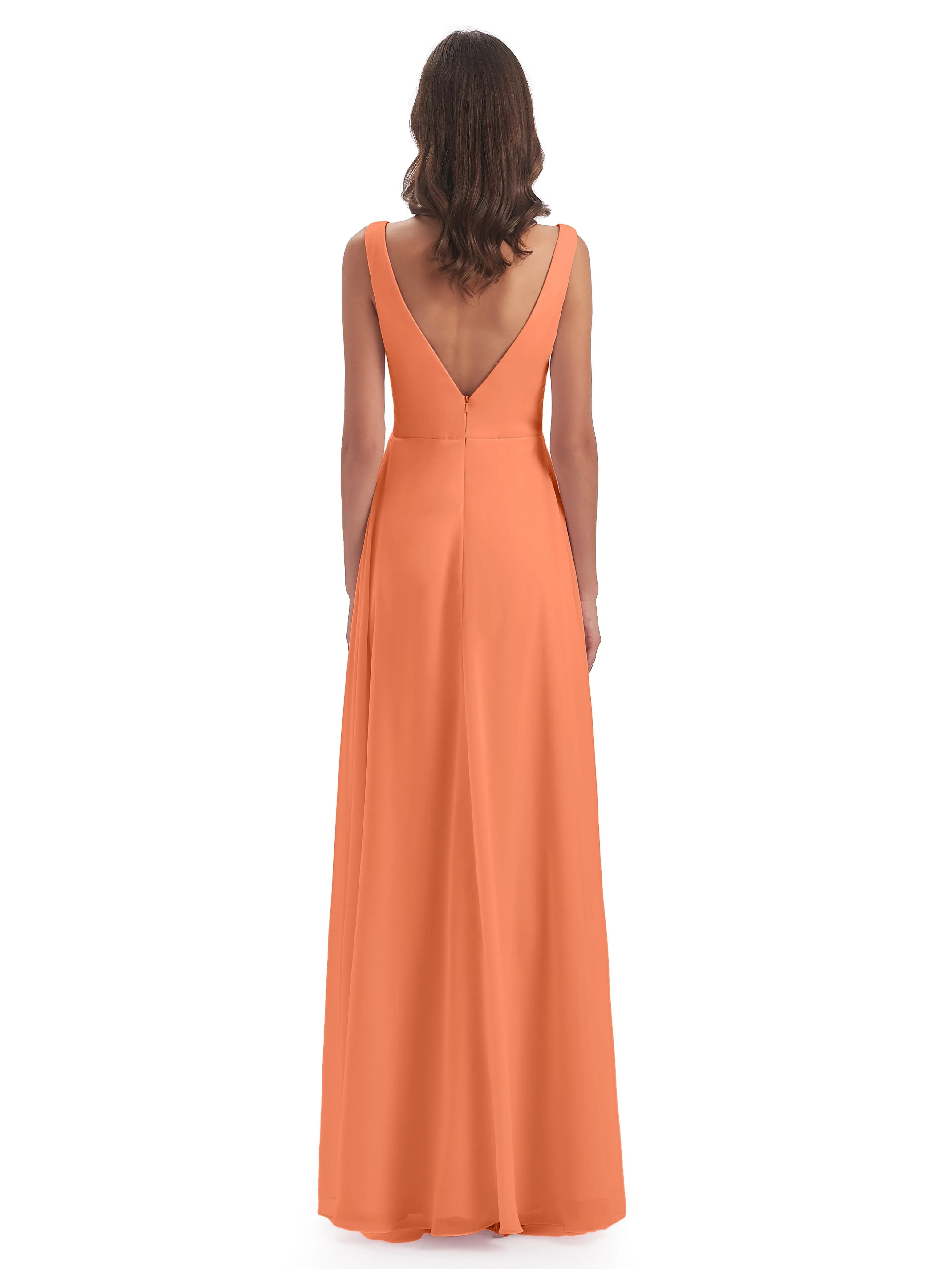 Bella Chiffon Column V-neck Long Bridesmaid Dresses