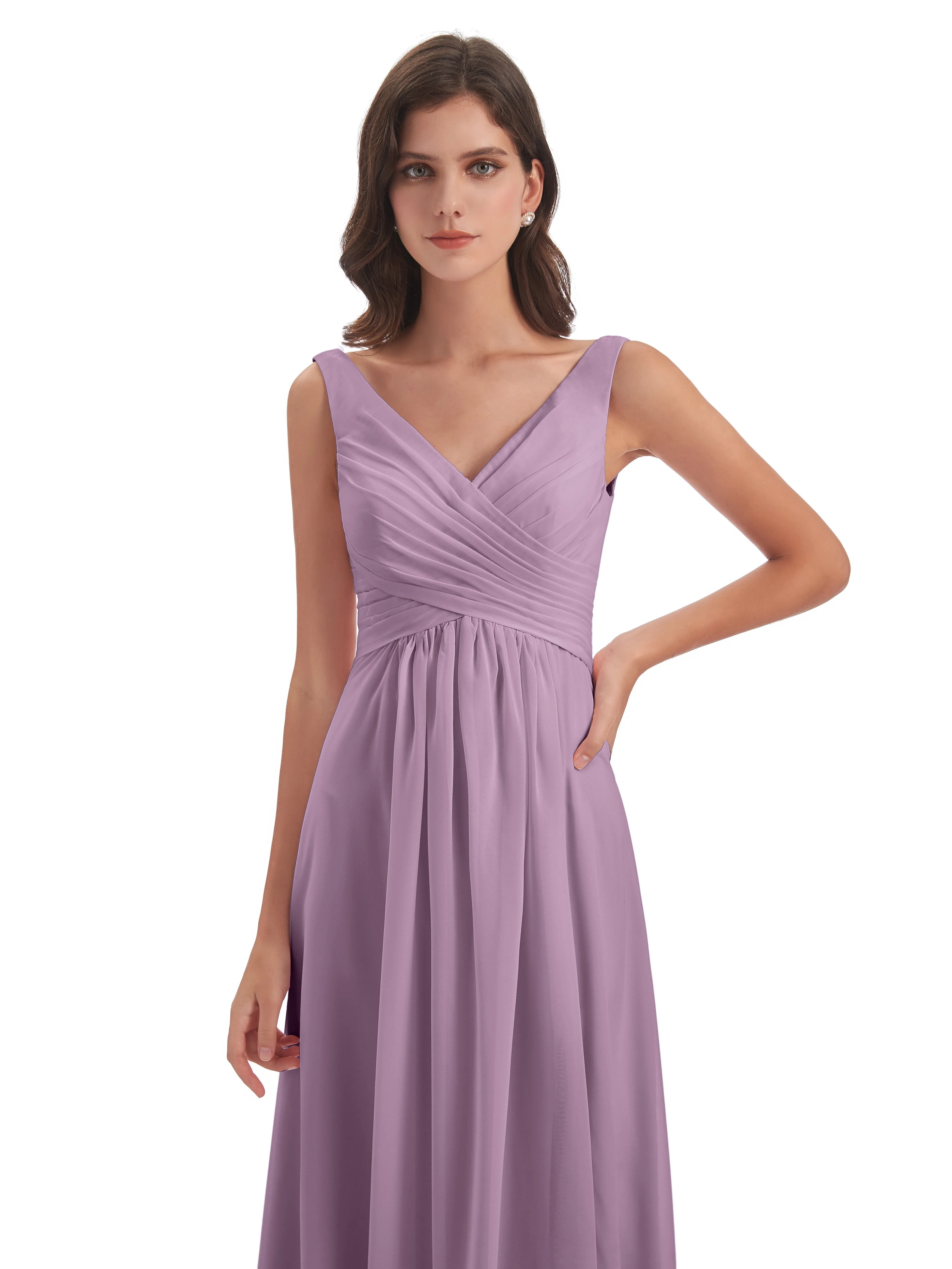Bella Chiffon Column V-neck Long Bridesmaid Dresses