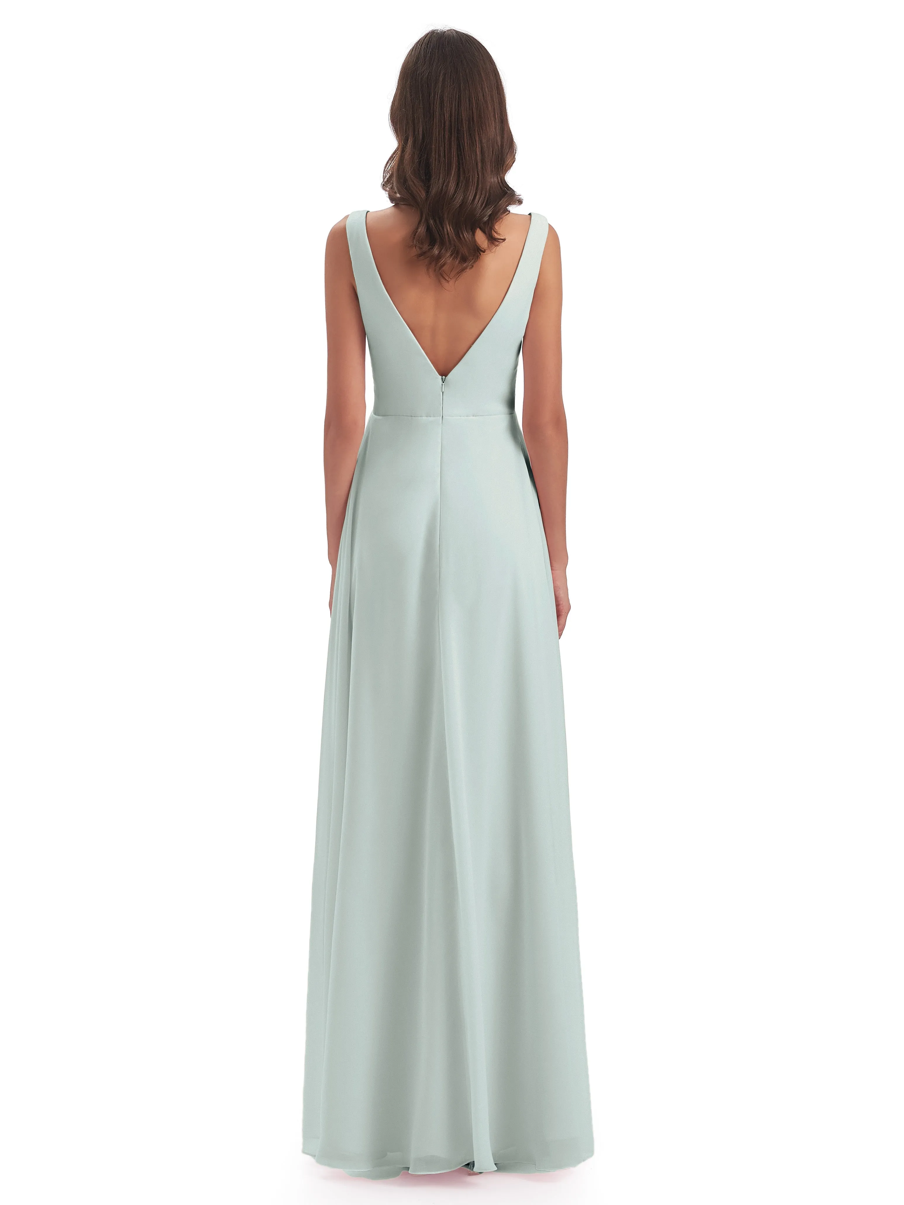 Bella Chiffon Column V-neck Long Bridesmaid Dresses