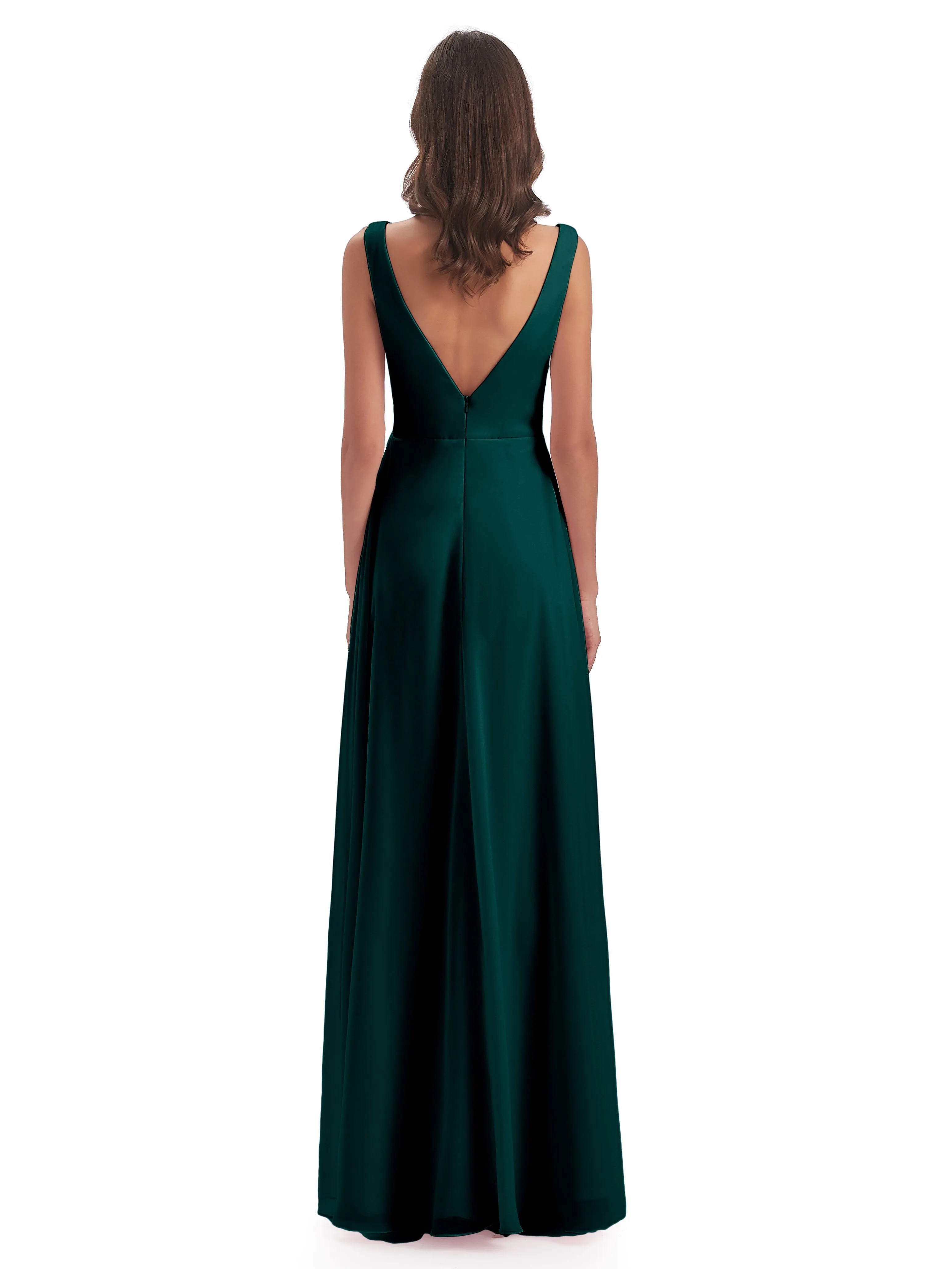 Bella Chiffon Column V-neck Long Bridesmaid Dresses