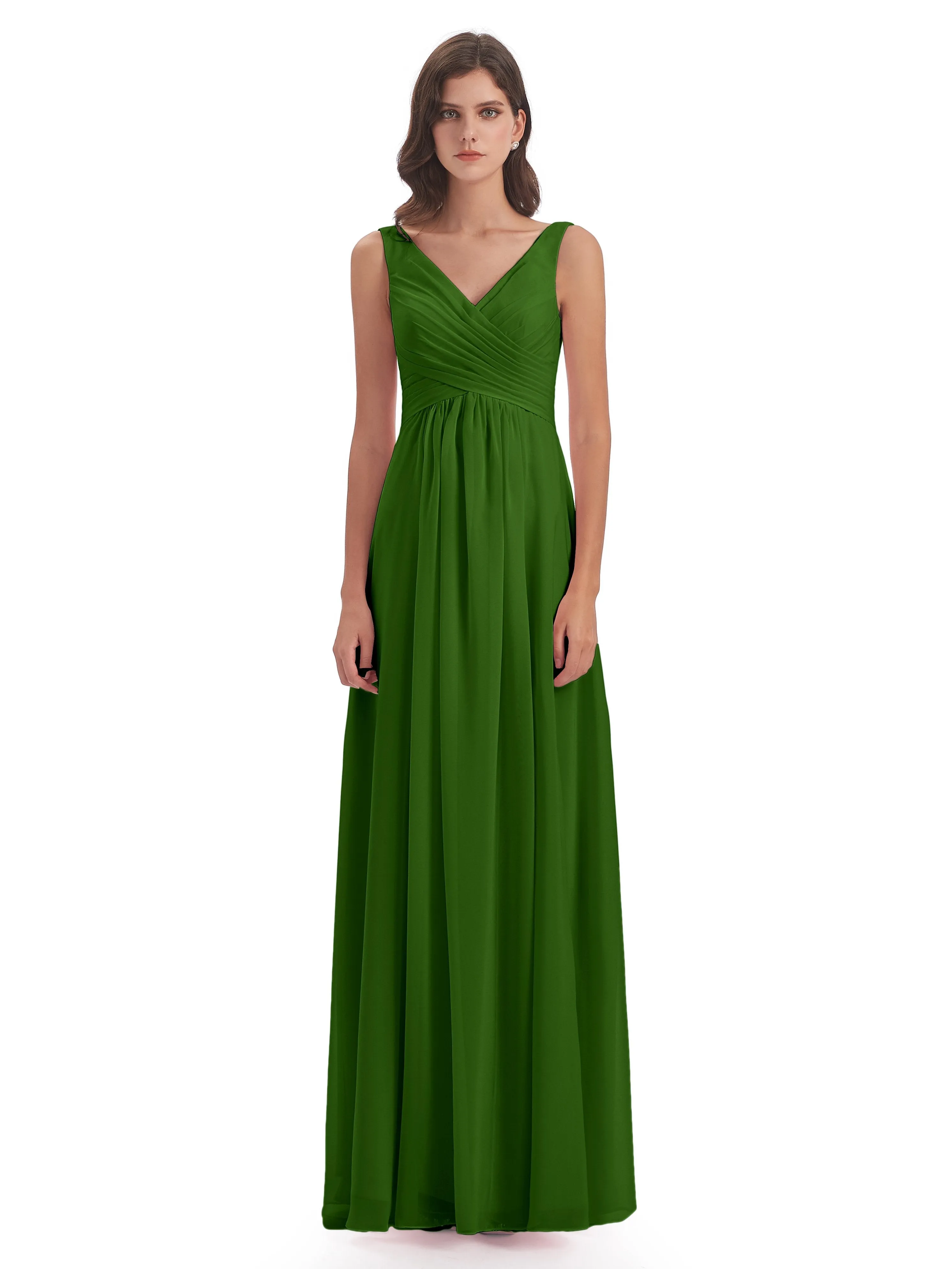 Bella Chiffon Column V-neck Long Bridesmaid Dresses