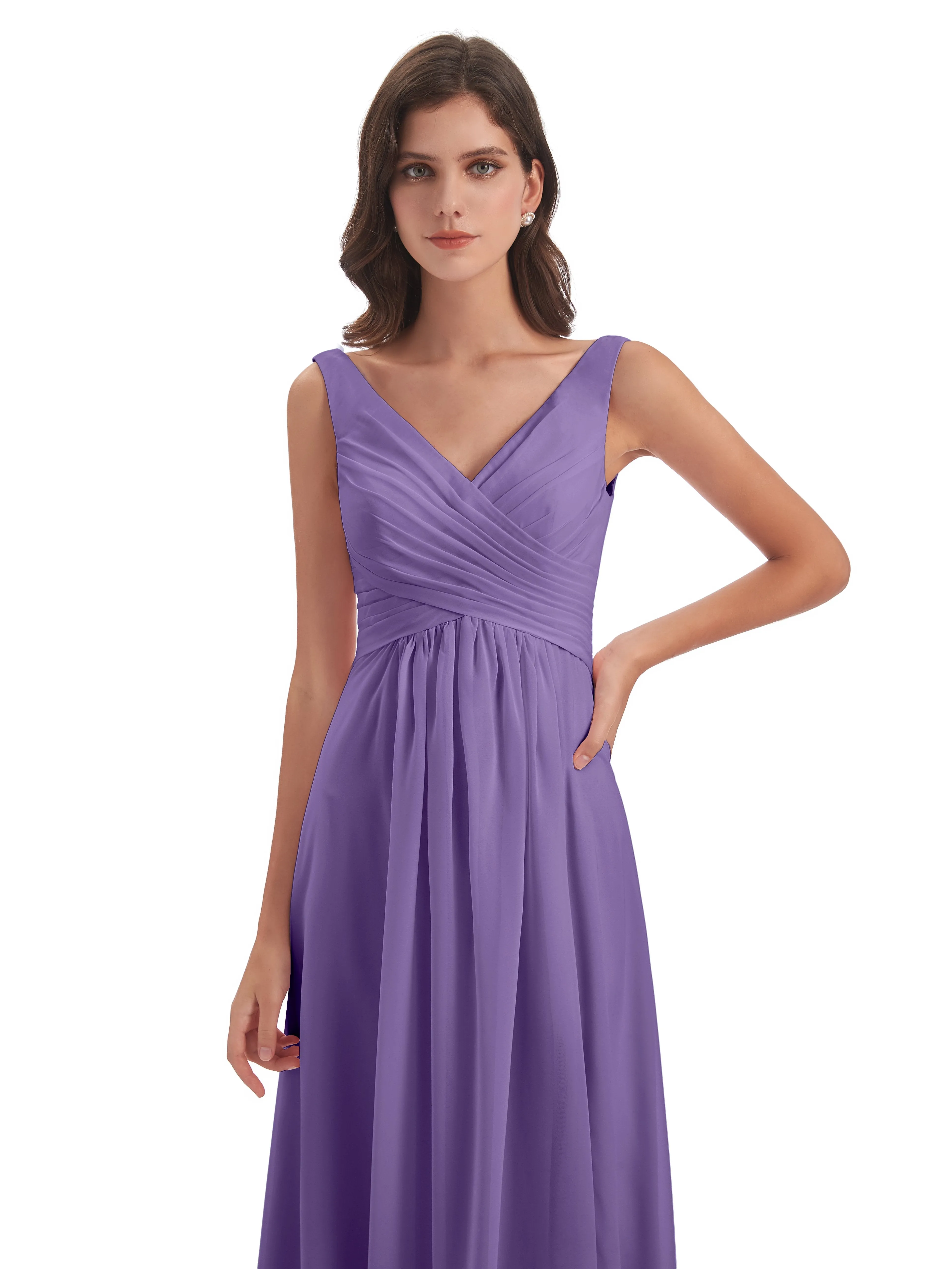 Bella Chiffon Column V-neck Long Bridesmaid Dresses
