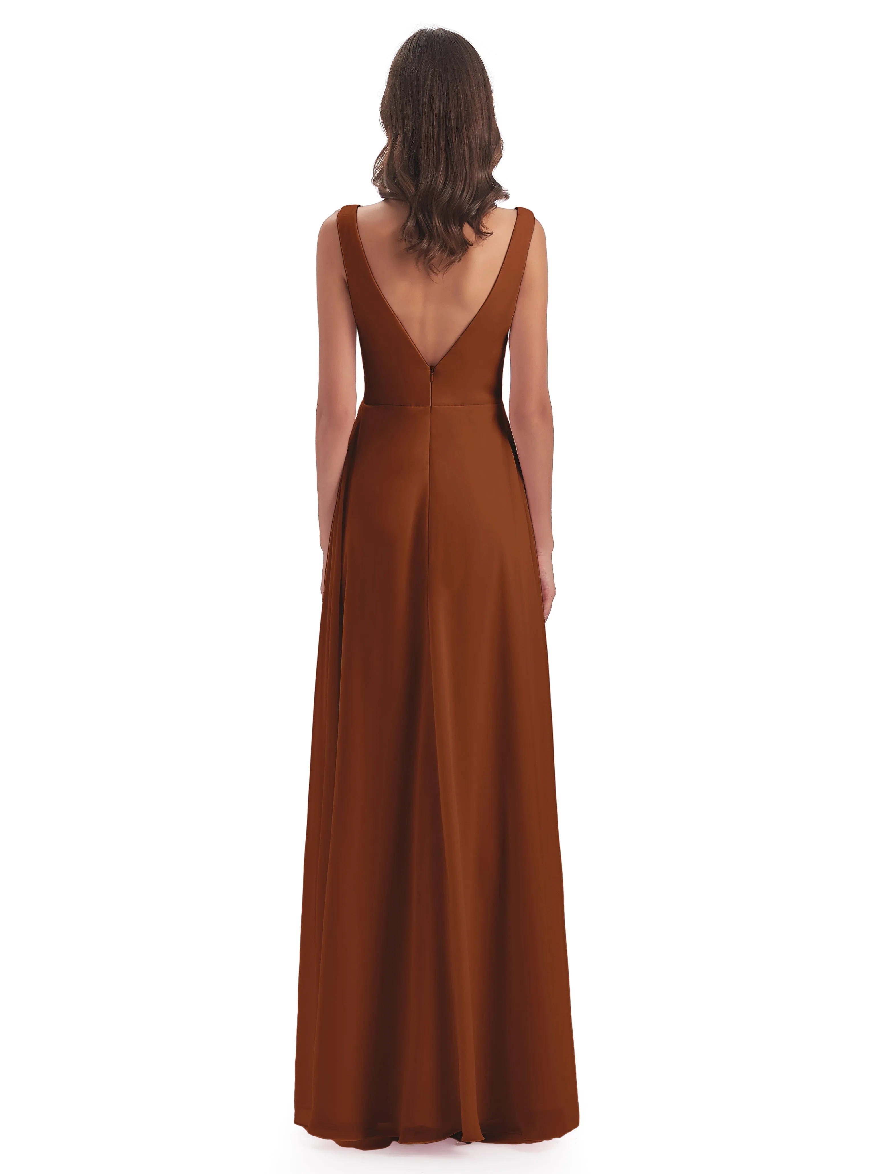 Bella Chiffon Column V-neck Long Bridesmaid Dresses