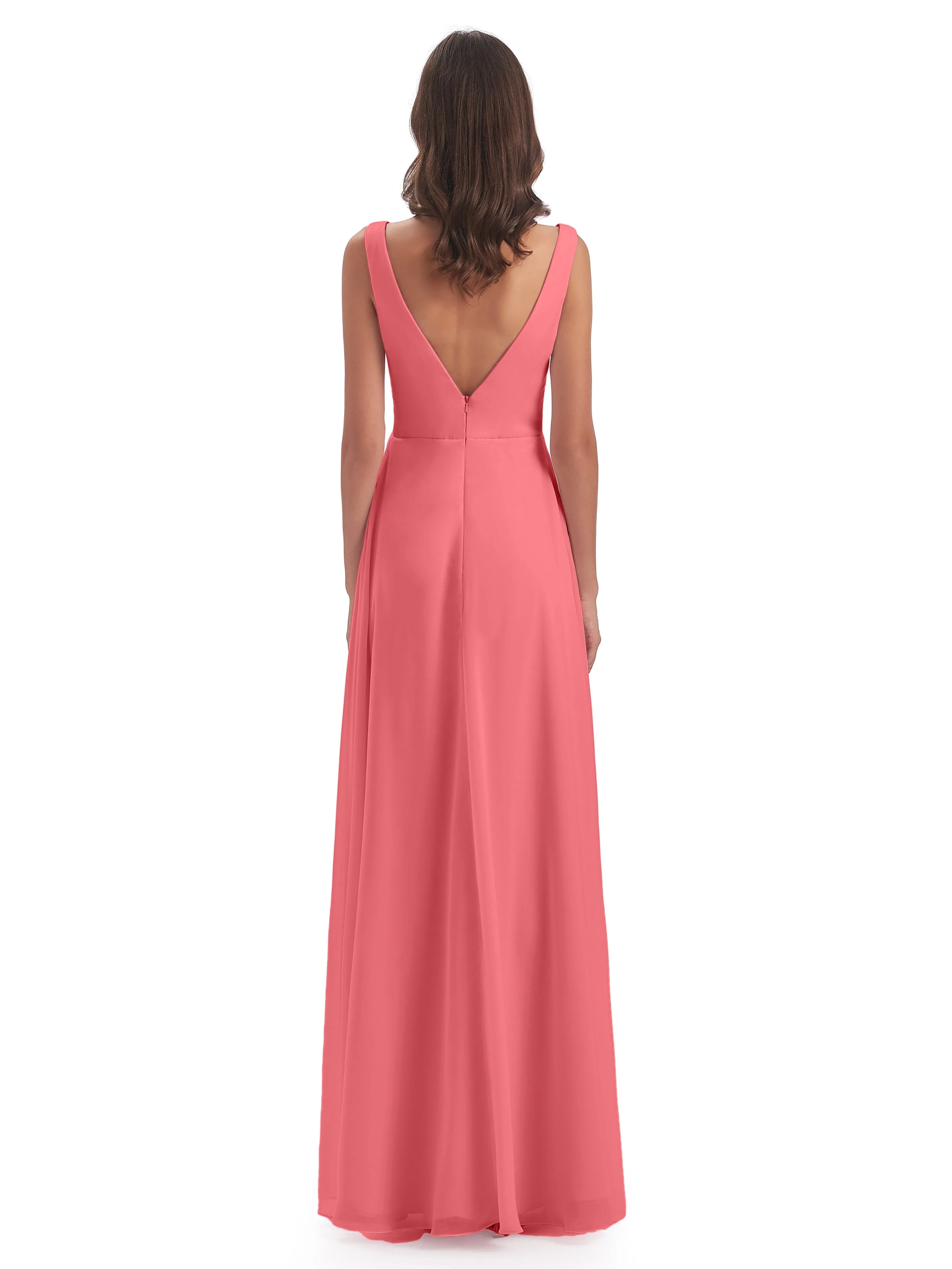 Bella Chiffon Column V-neck Long Bridesmaid Dresses
