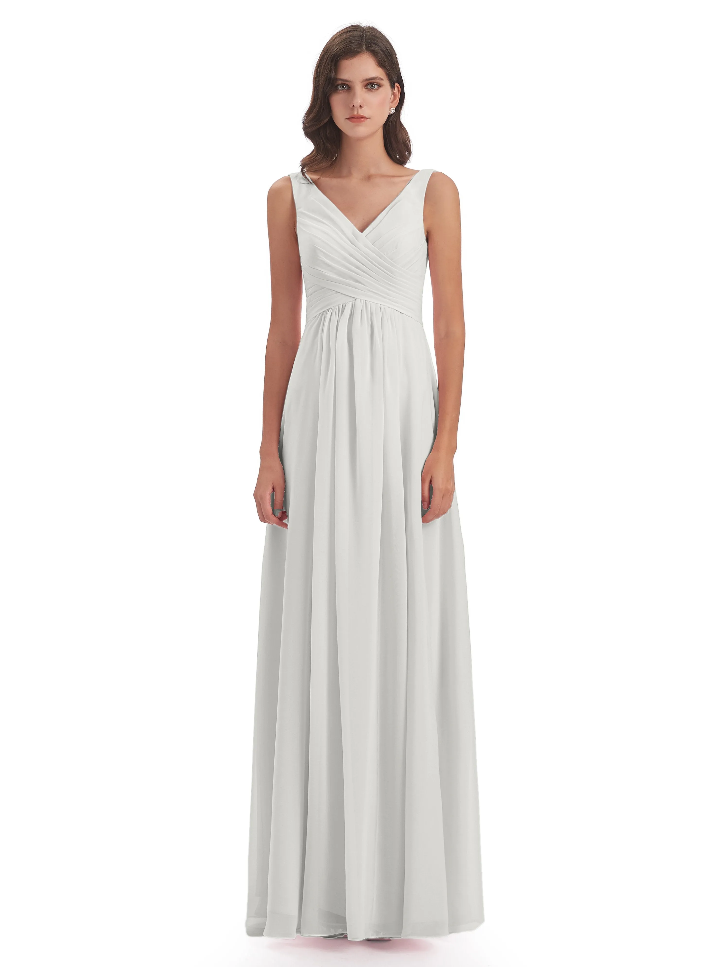 Bella Chiffon Column V-neck Long Bridesmaid Dresses