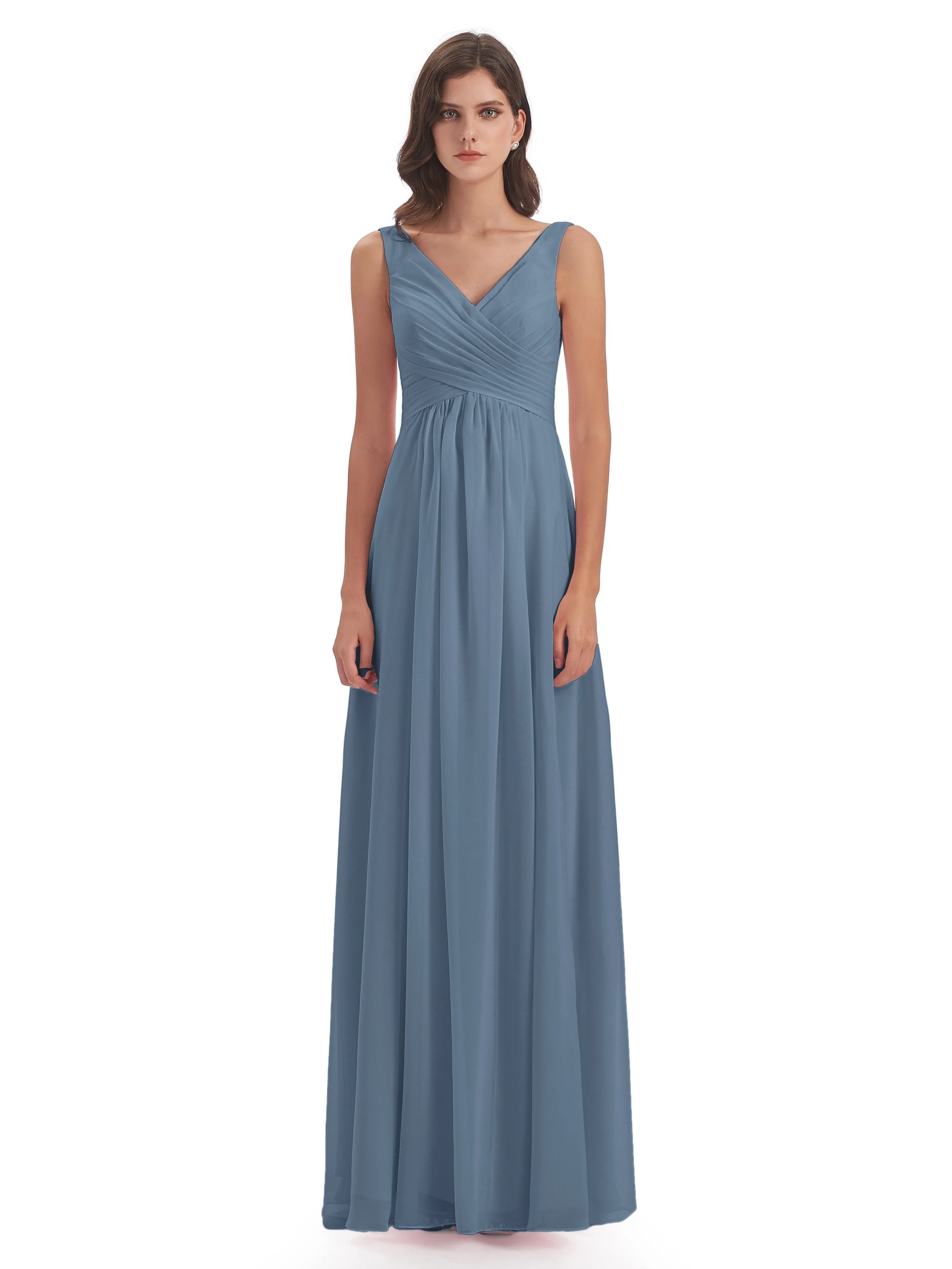 Bella Chiffon Column V-neck Long Bridesmaid Dresses