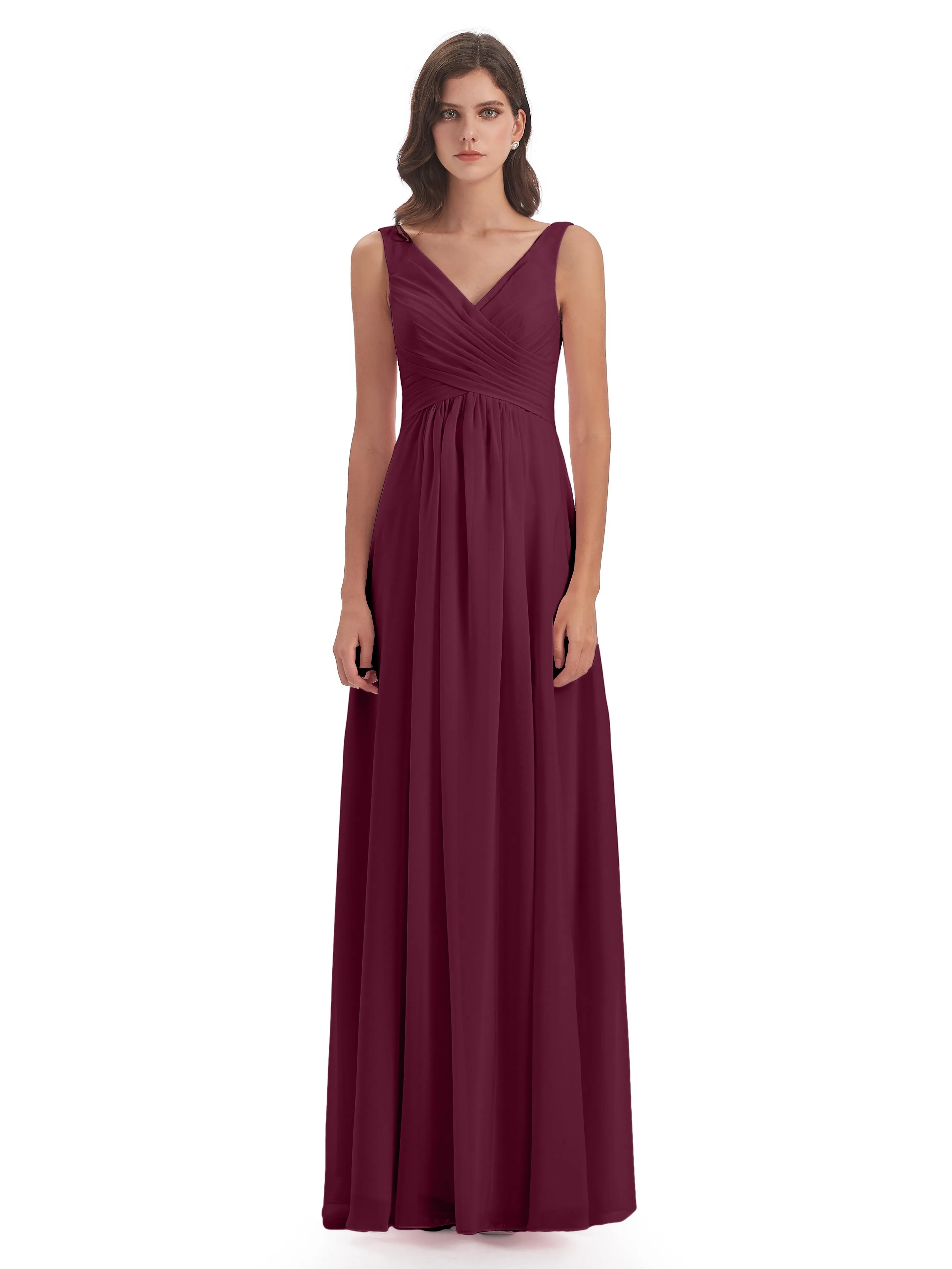 Bella Chiffon Column V-neck Long Bridesmaid Dresses