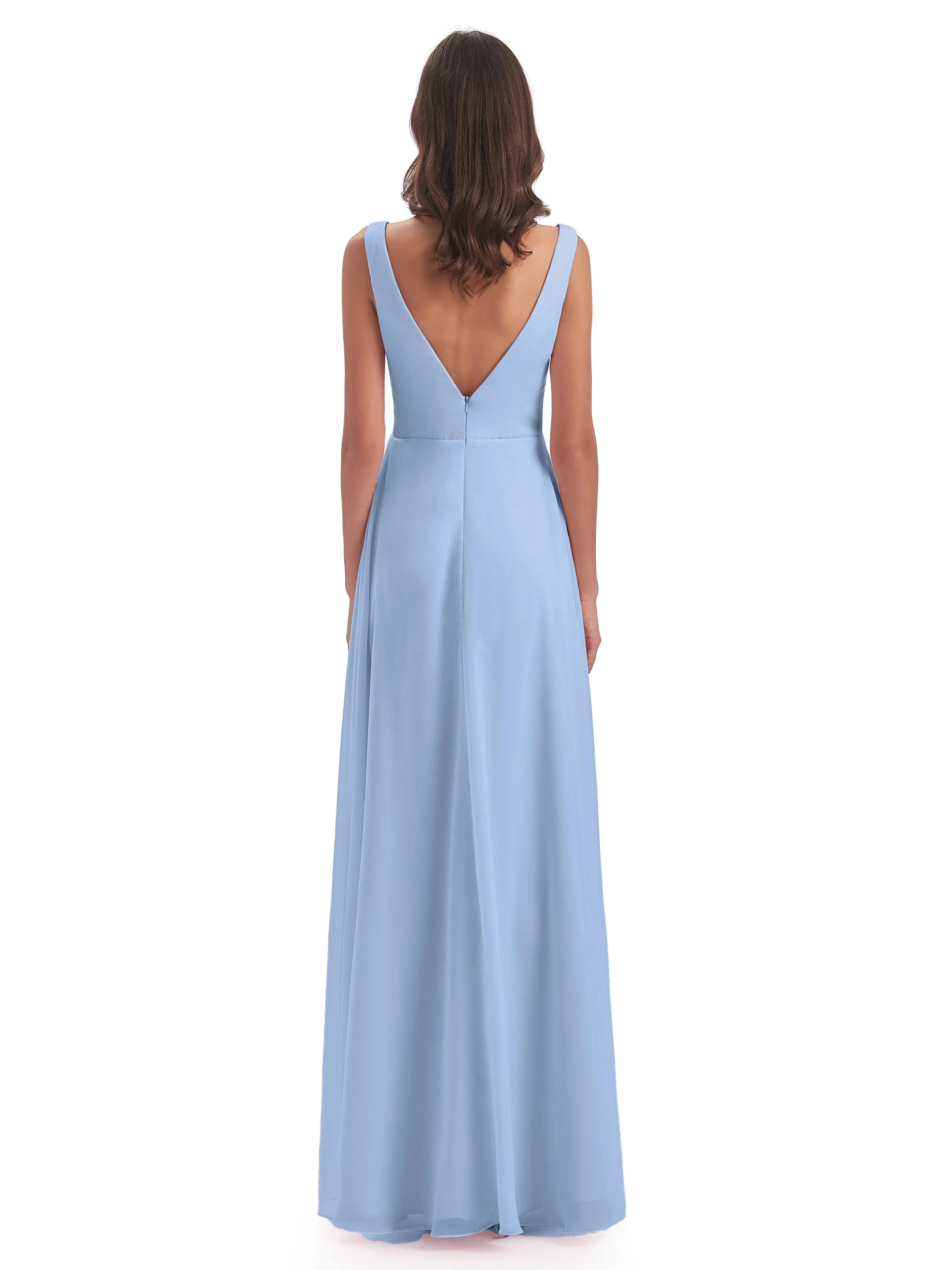 Bella Chiffon Column V-neck Long Bridesmaid Dresses