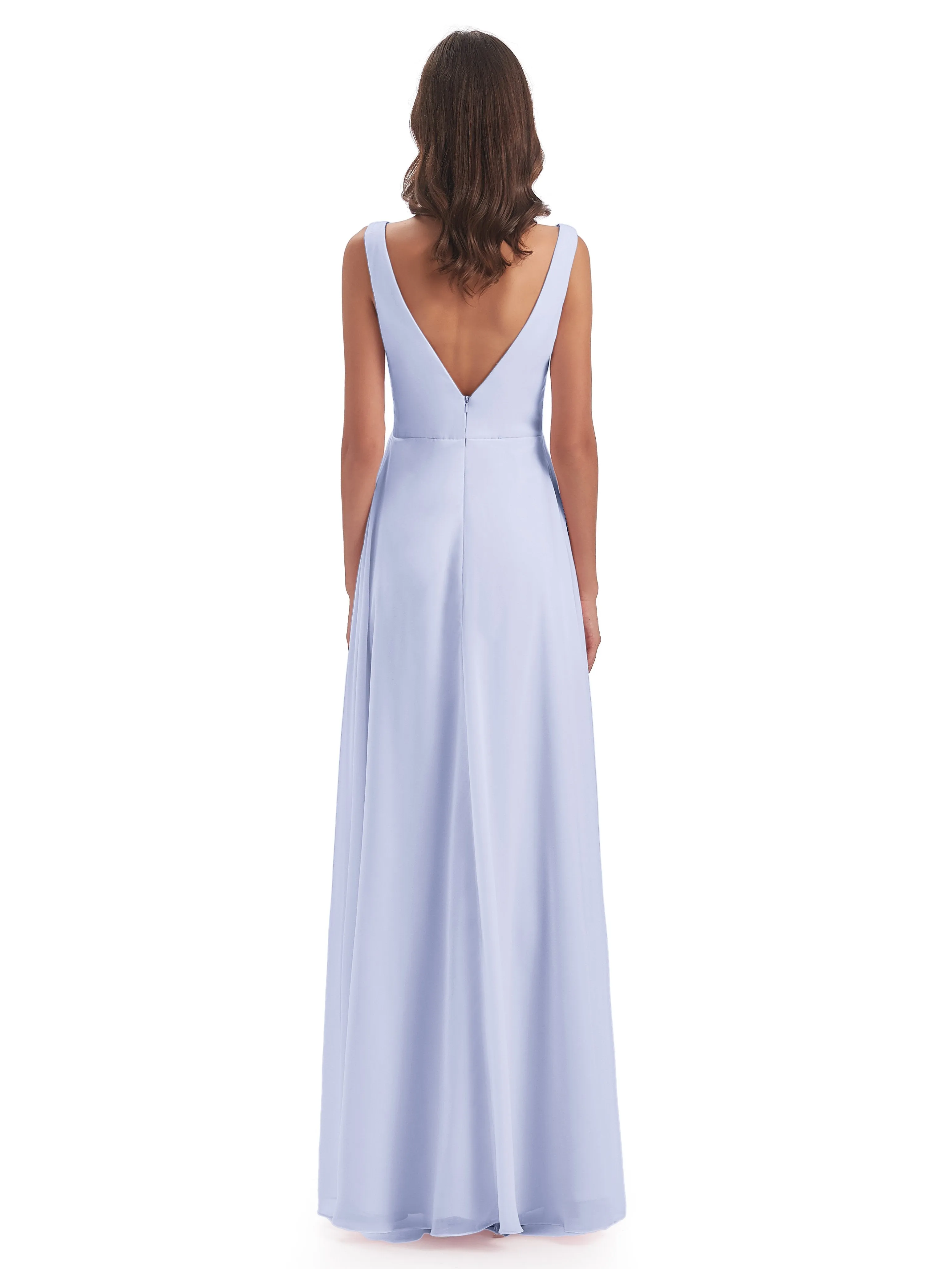 Bella Chiffon Column V-neck Long Bridesmaid Dresses