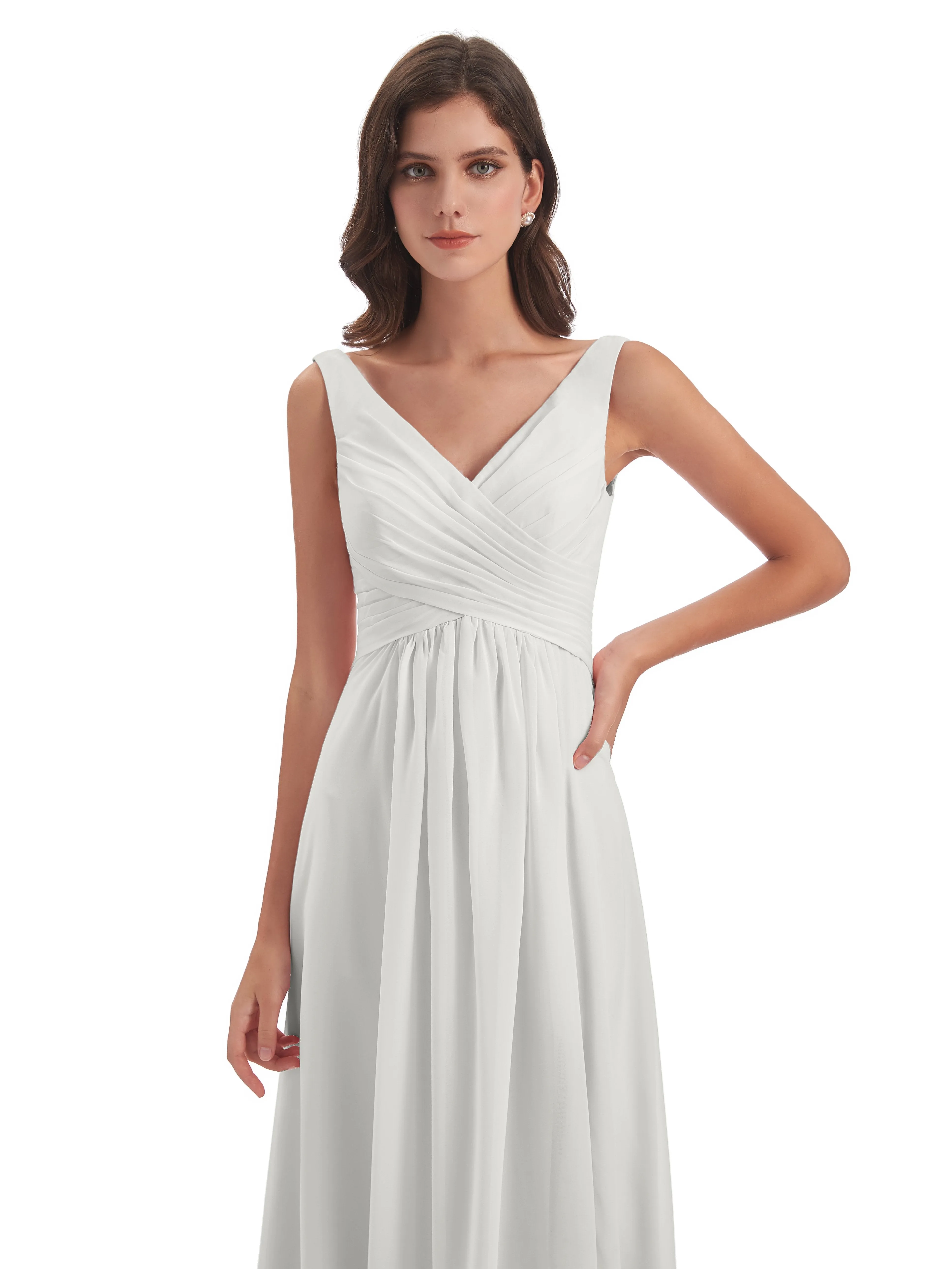Bella Chiffon Column V-neck Long Bridesmaid Dresses