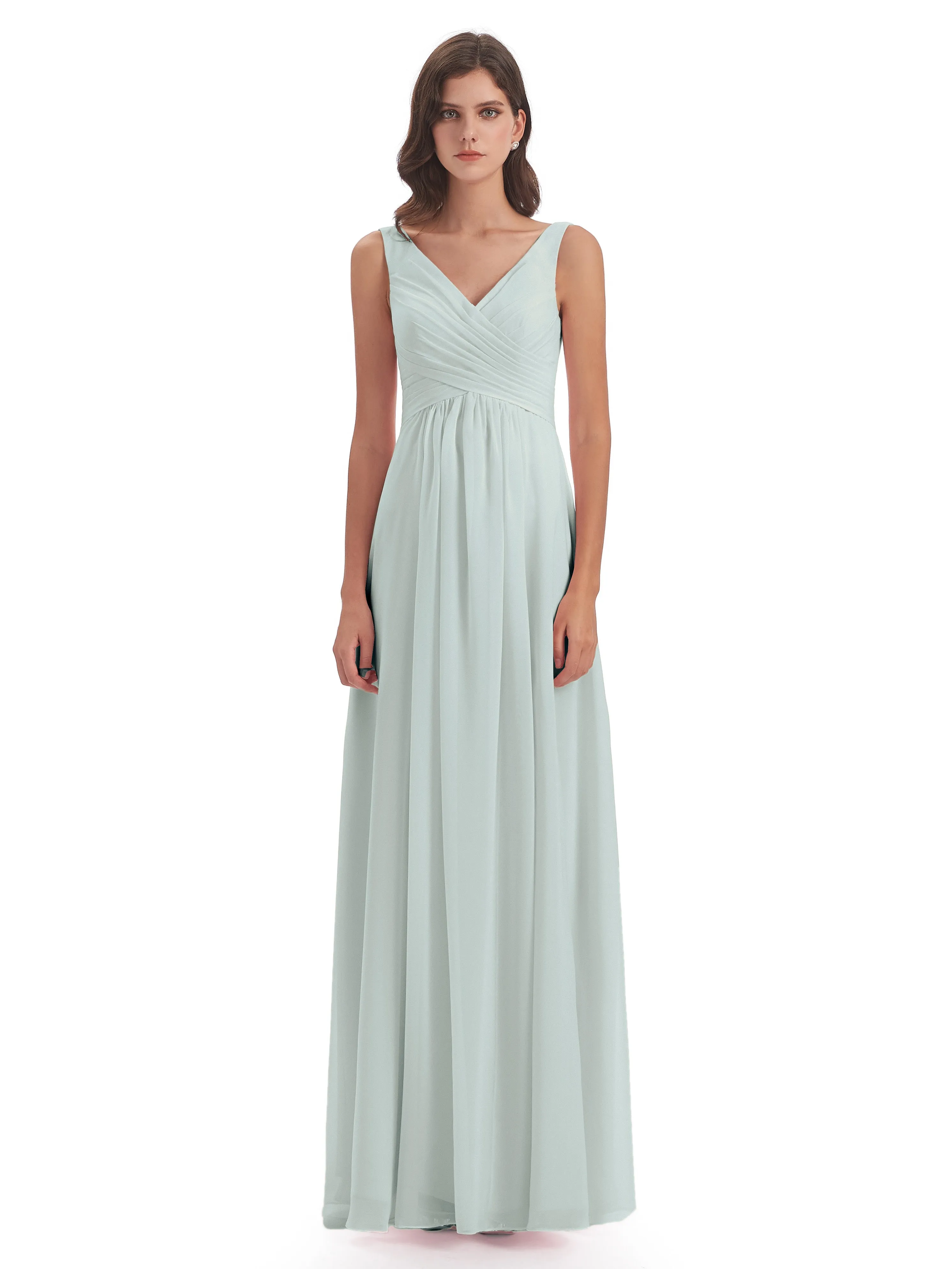 Bella Chiffon Column V-neck Long Bridesmaid Dresses
