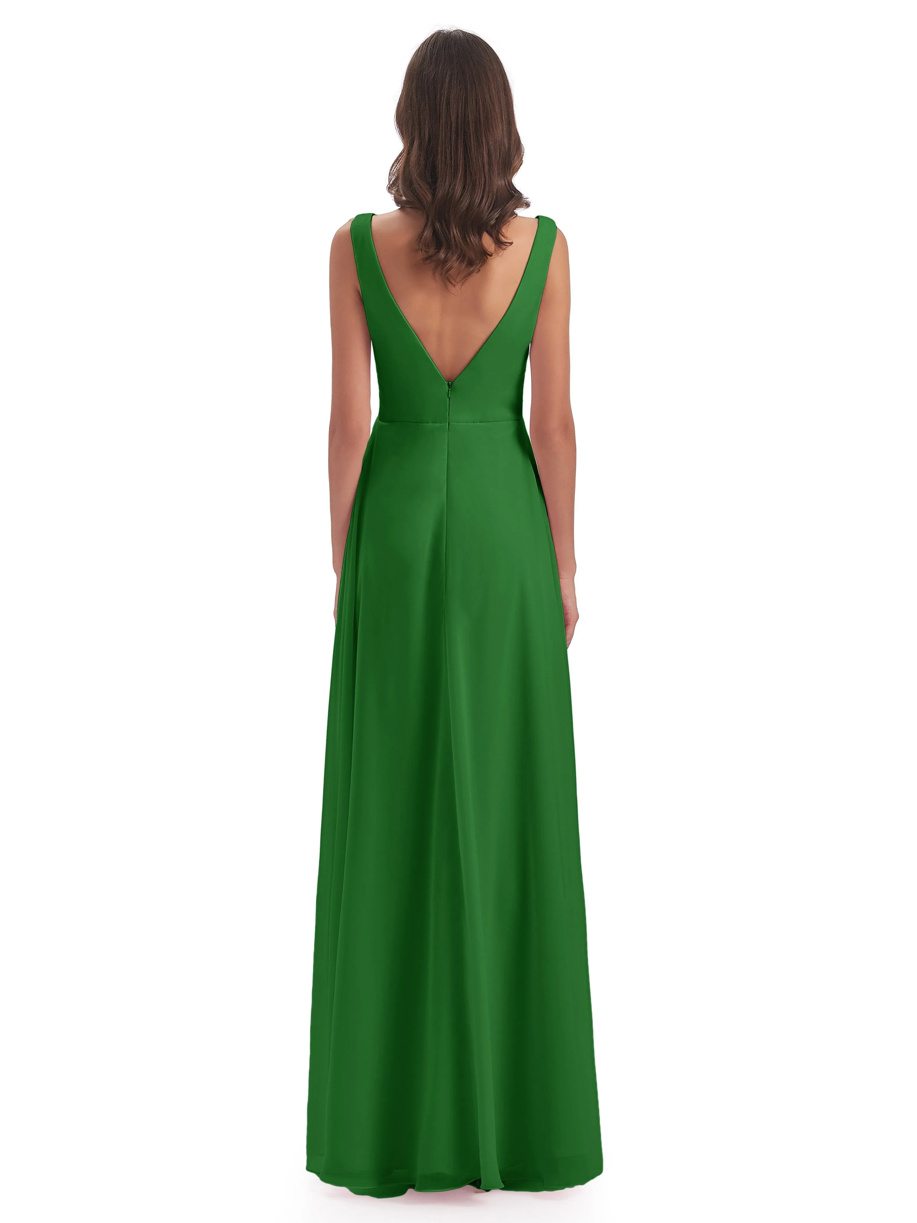 Bella Chiffon Column V-neck Long Bridesmaid Dresses