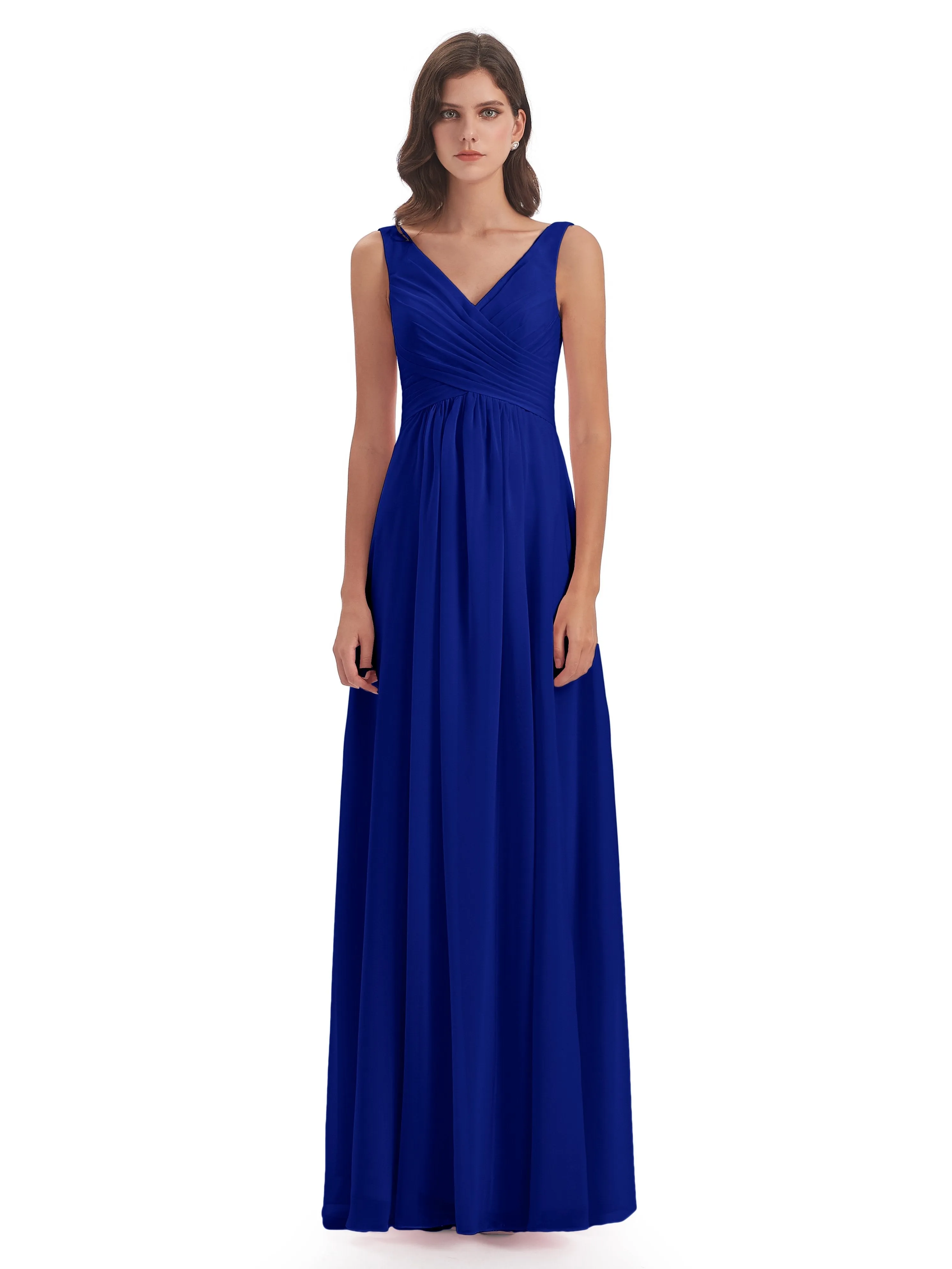 Bella Chiffon Column V-neck Long Bridesmaid Dresses