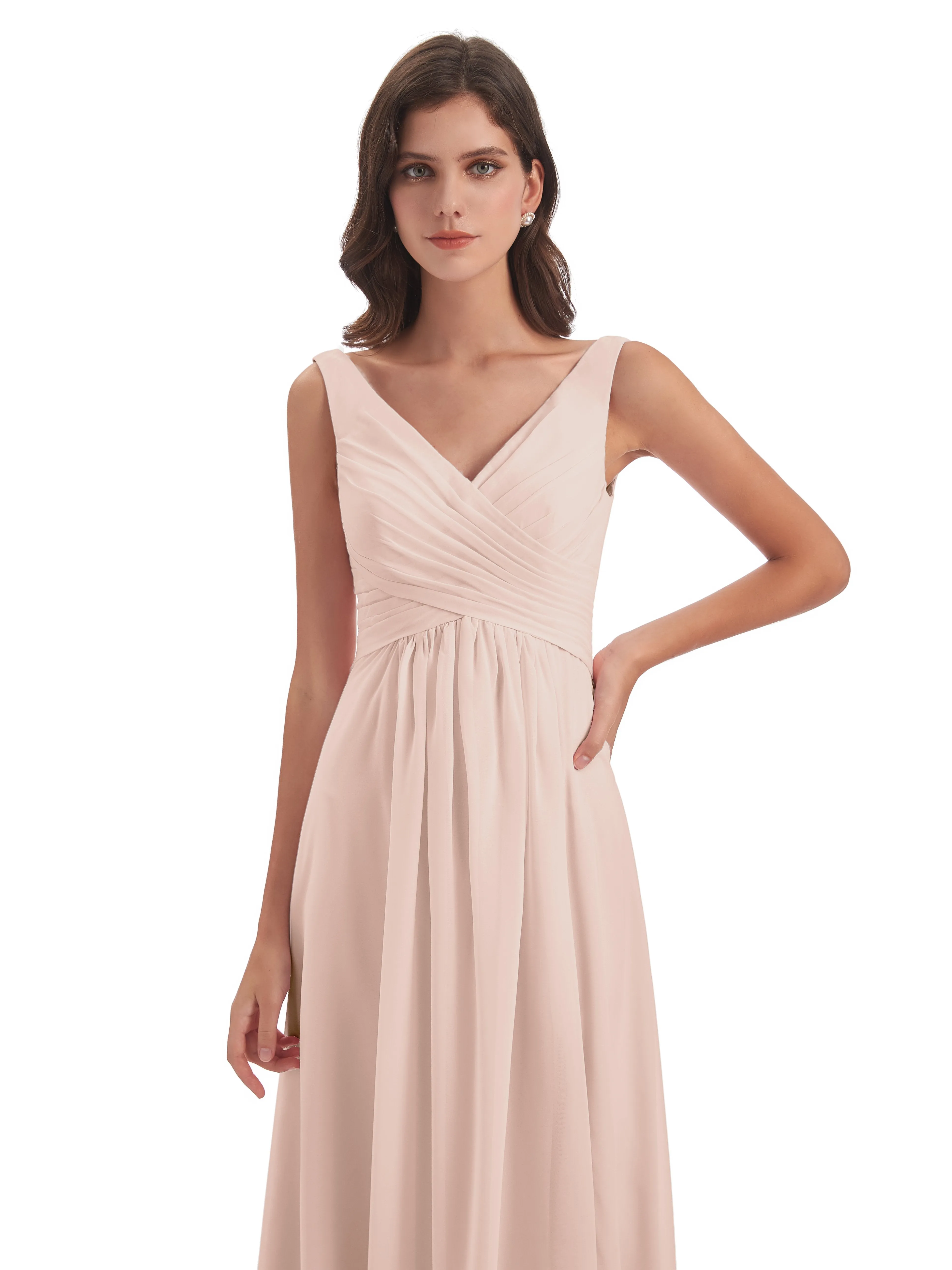 Bella Chiffon Column V-neck Long Bridesmaid Dresses