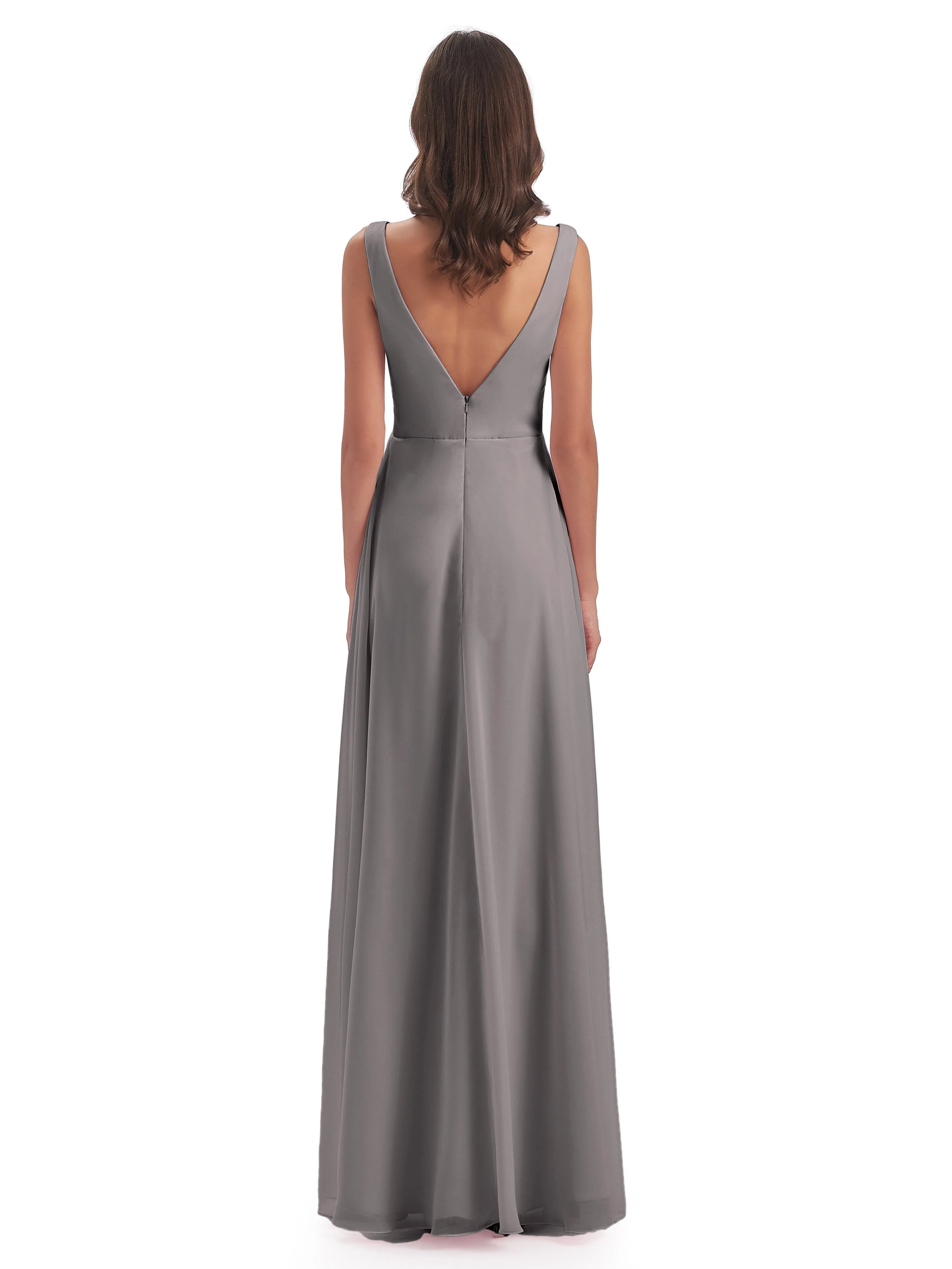 Bella Chiffon Column V-neck Long Bridesmaid Dresses