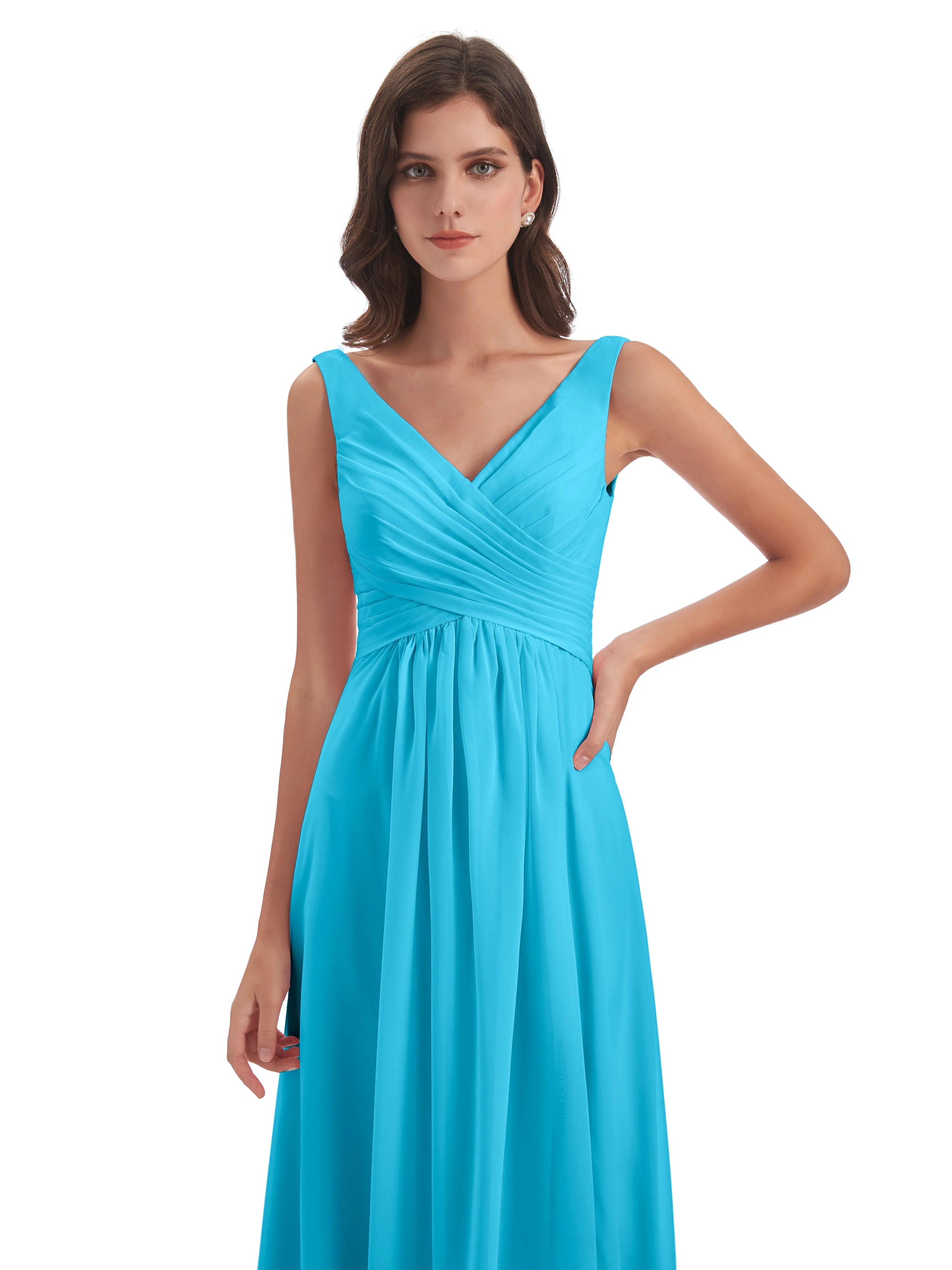 Bella Chiffon Column V-neck Long Bridesmaid Dresses