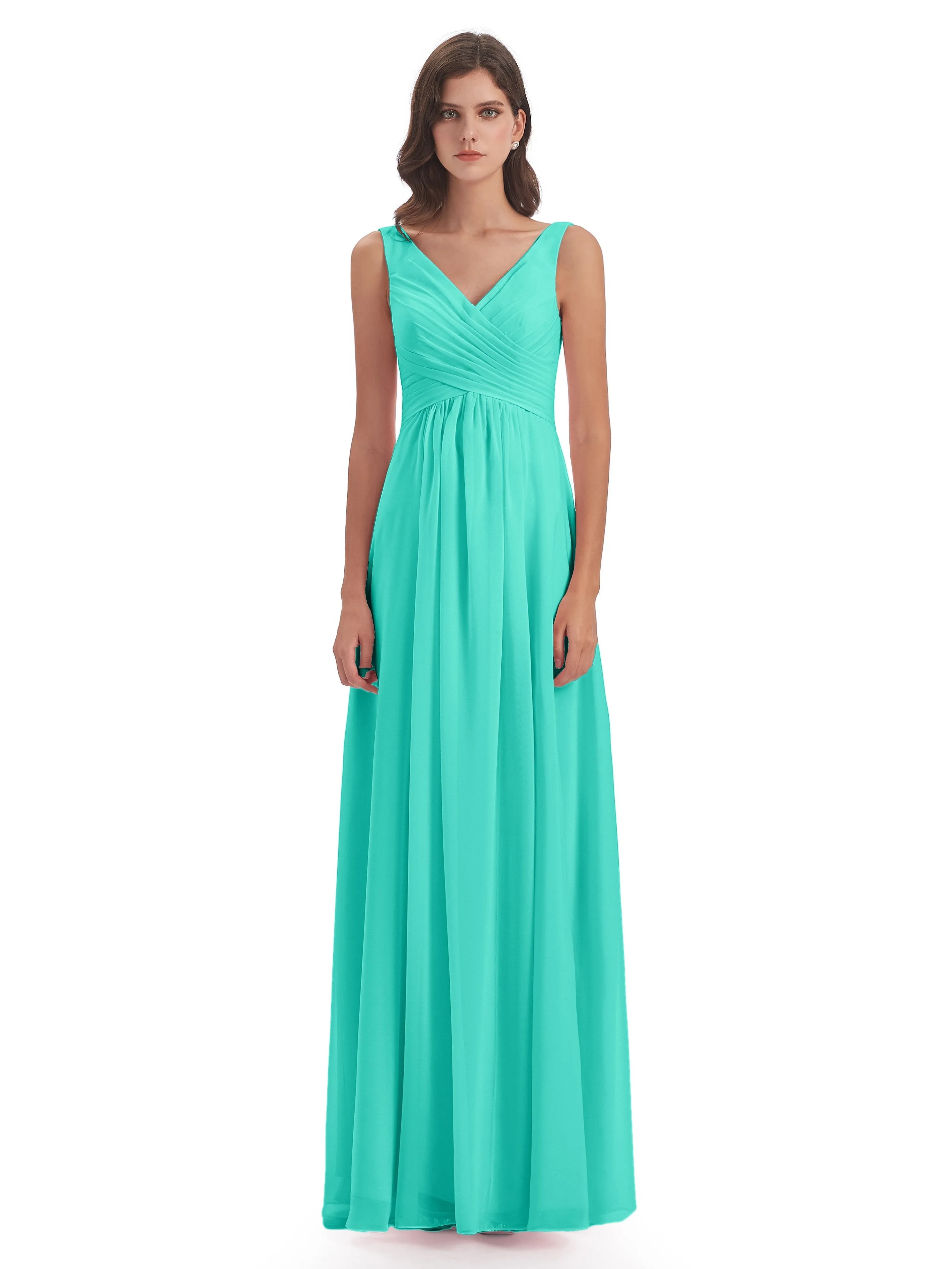 Bella Chiffon Column V-neck Long Bridesmaid Dresses