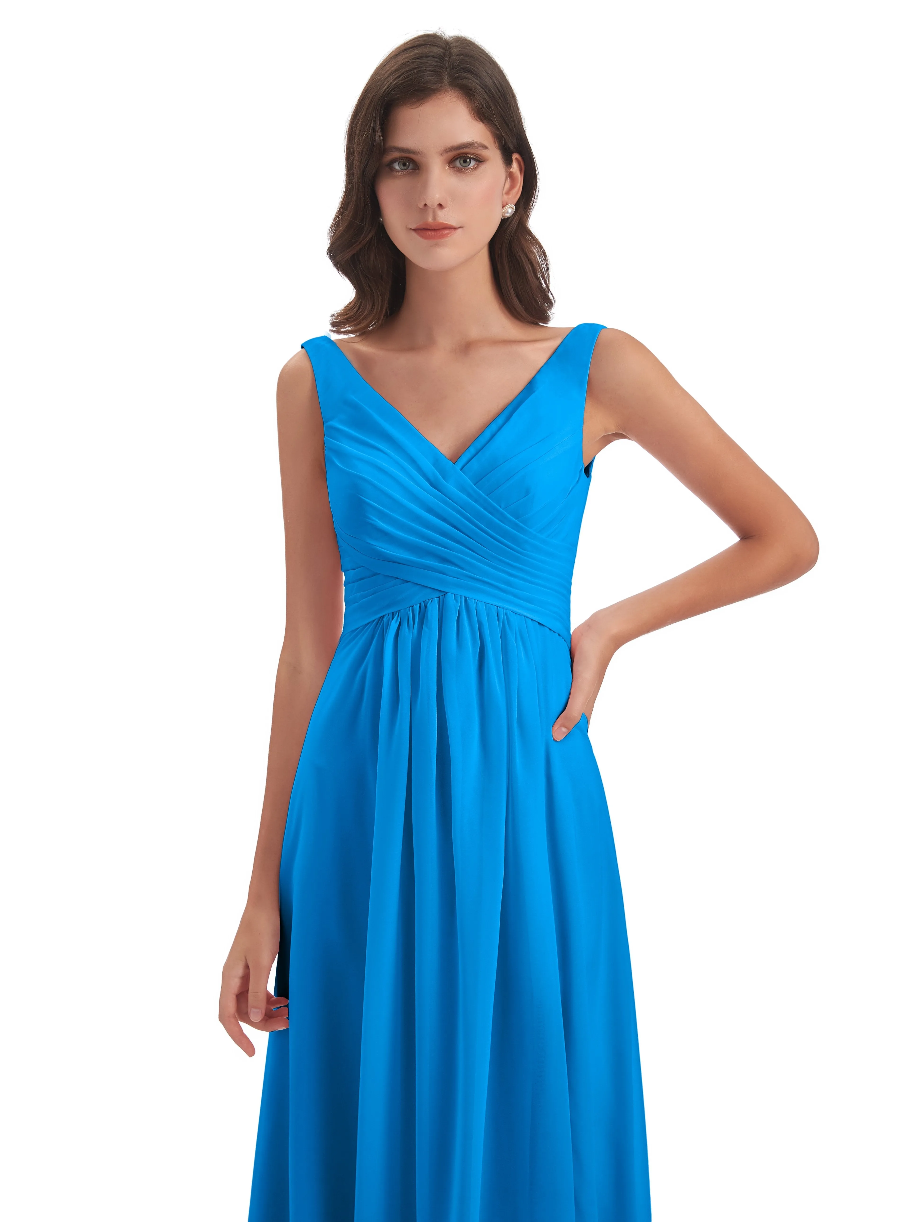 Bella Chiffon Column V-neck Long Bridesmaid Dresses