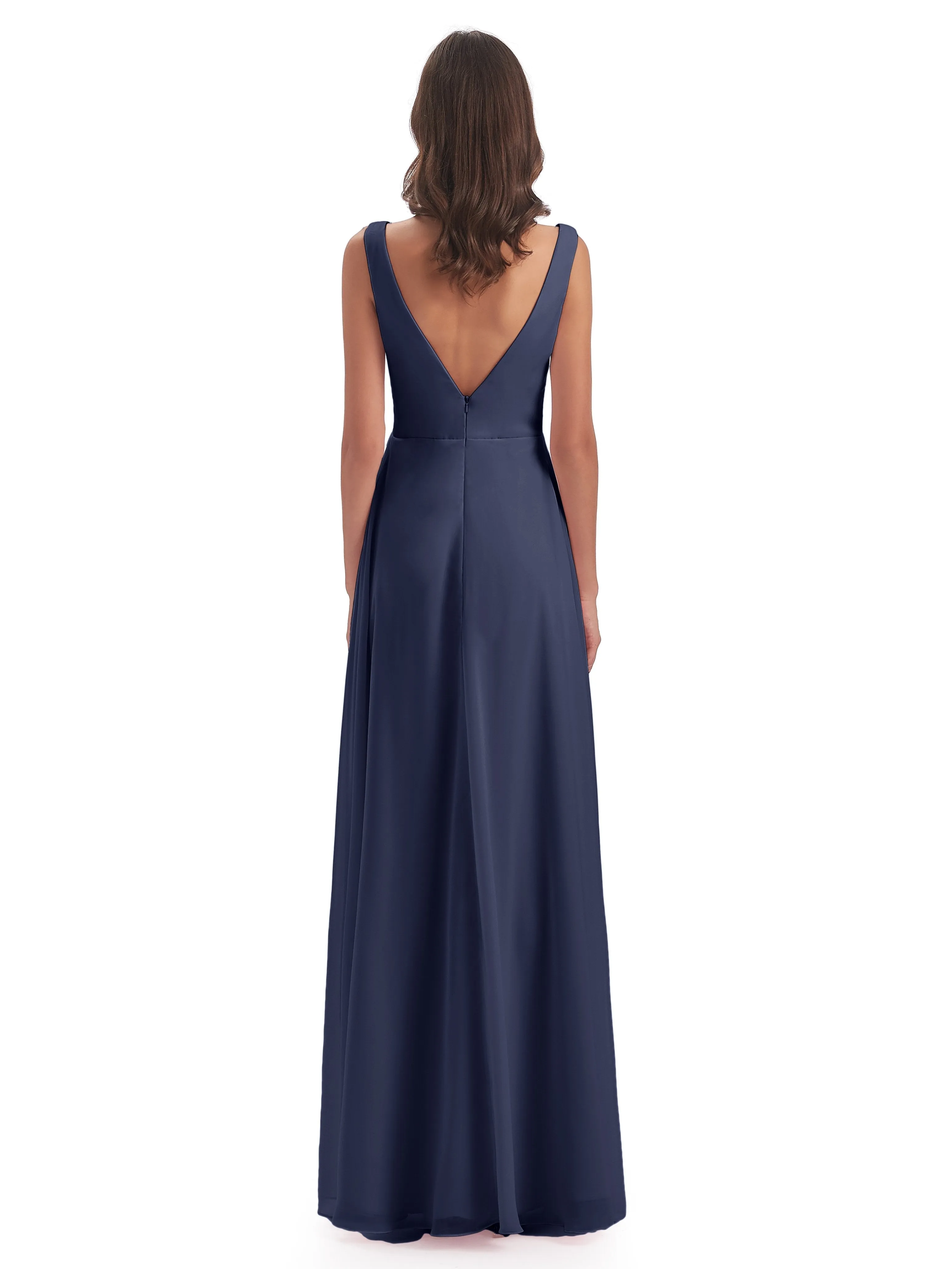 Bella Chiffon Column V-neck Long Bridesmaid Dresses