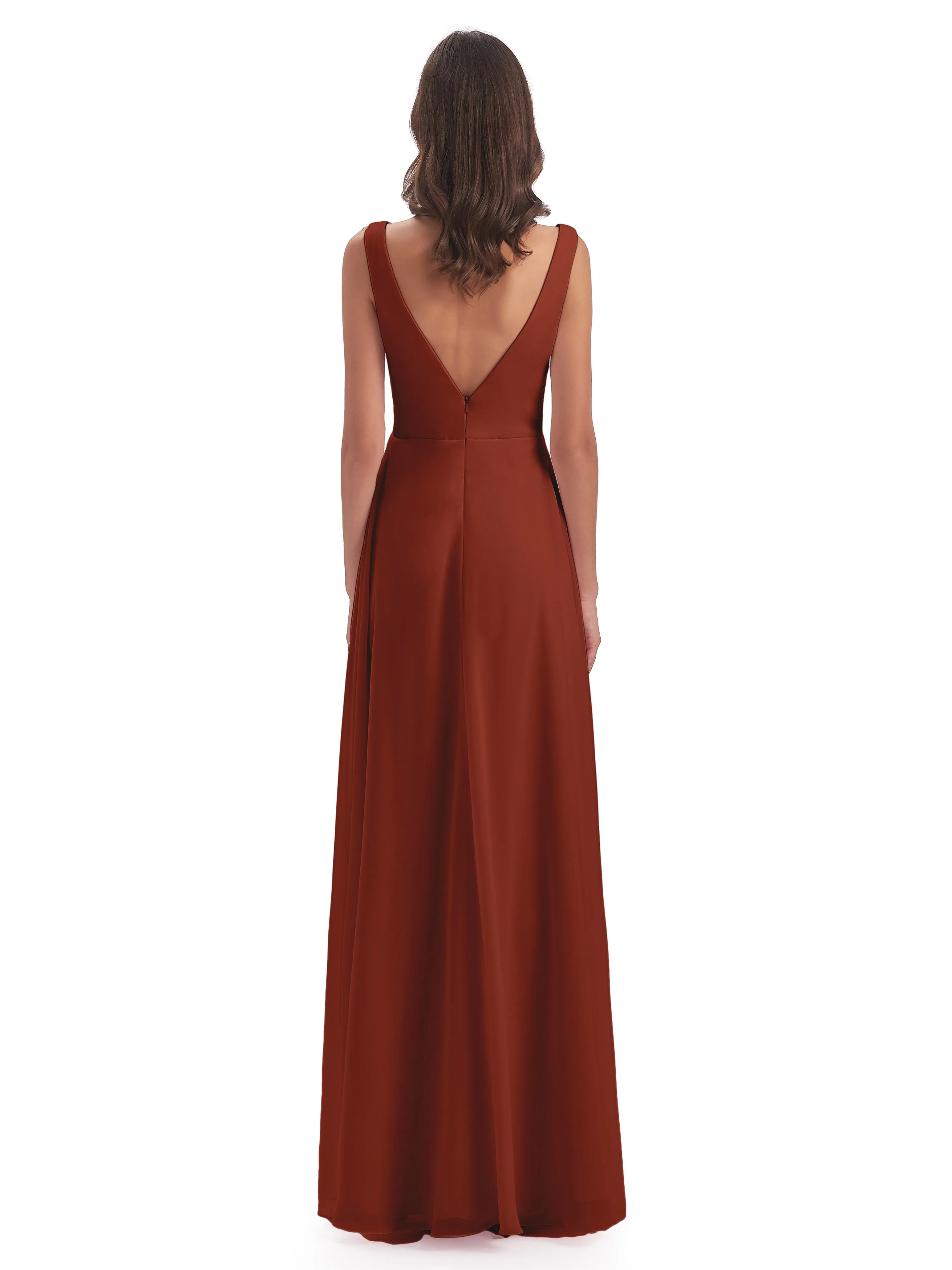 Bella Chiffon Column V-neck Long Bridesmaid Dresses