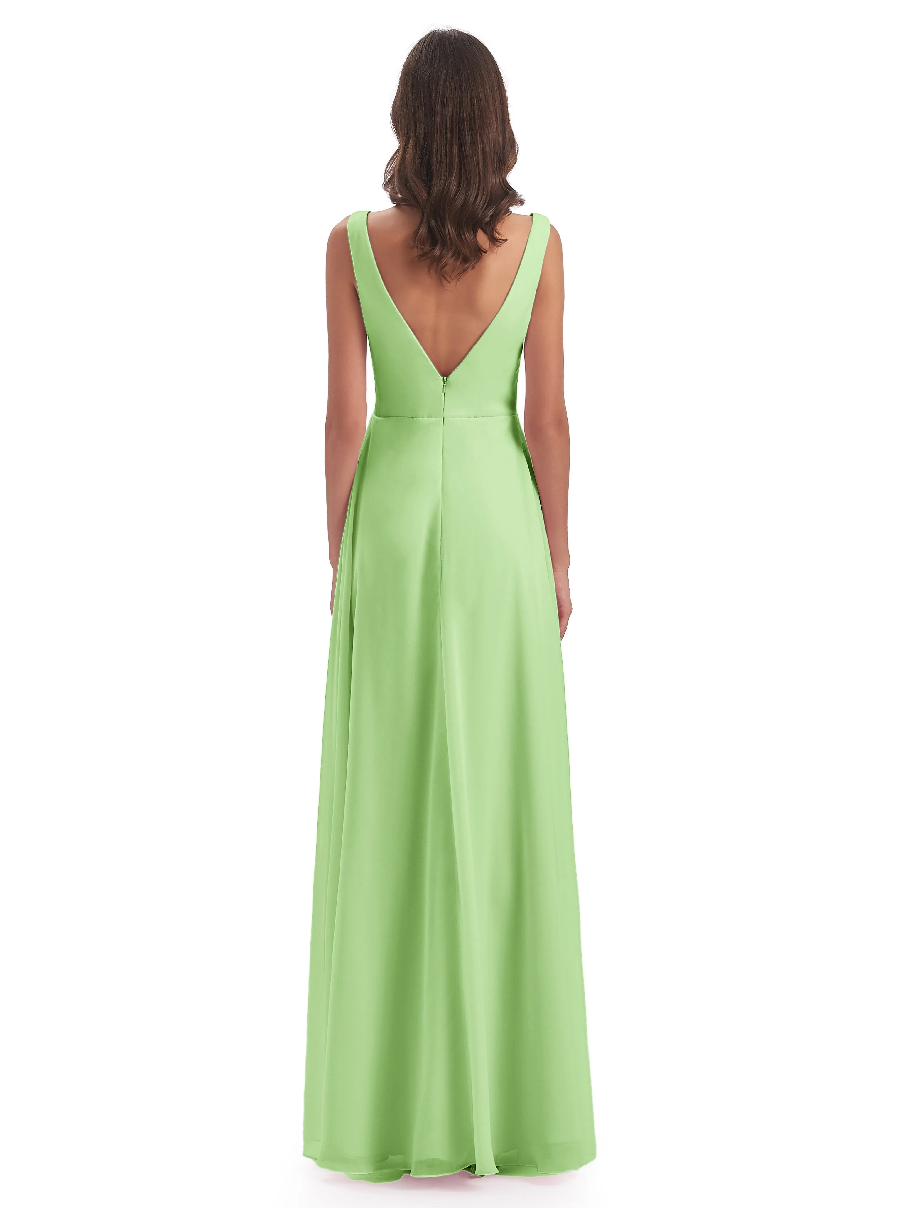 Bella Chiffon Column V-neck Long Bridesmaid Dresses