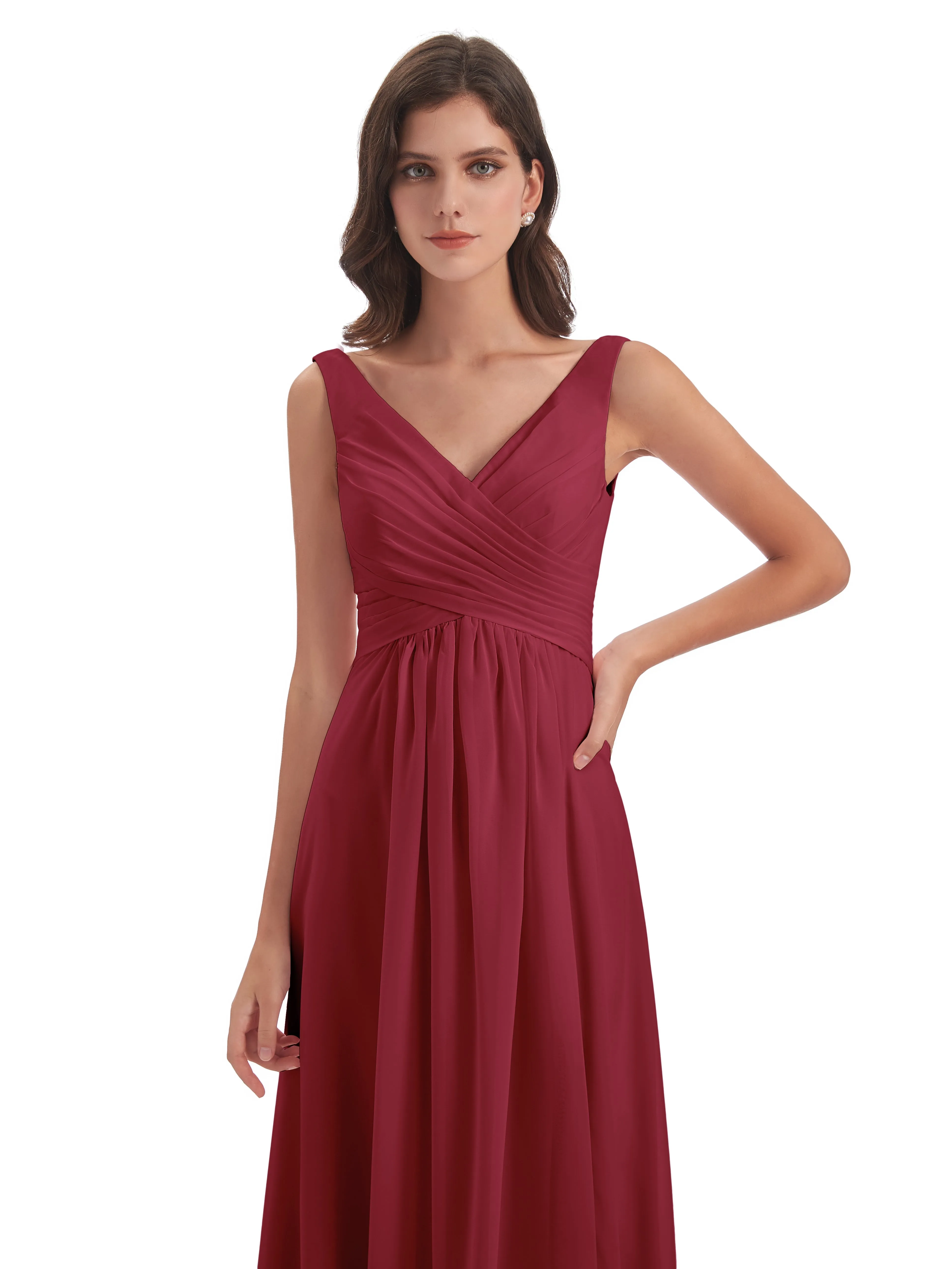 Bella Chiffon Column V-neck Long Bridesmaid Dresses