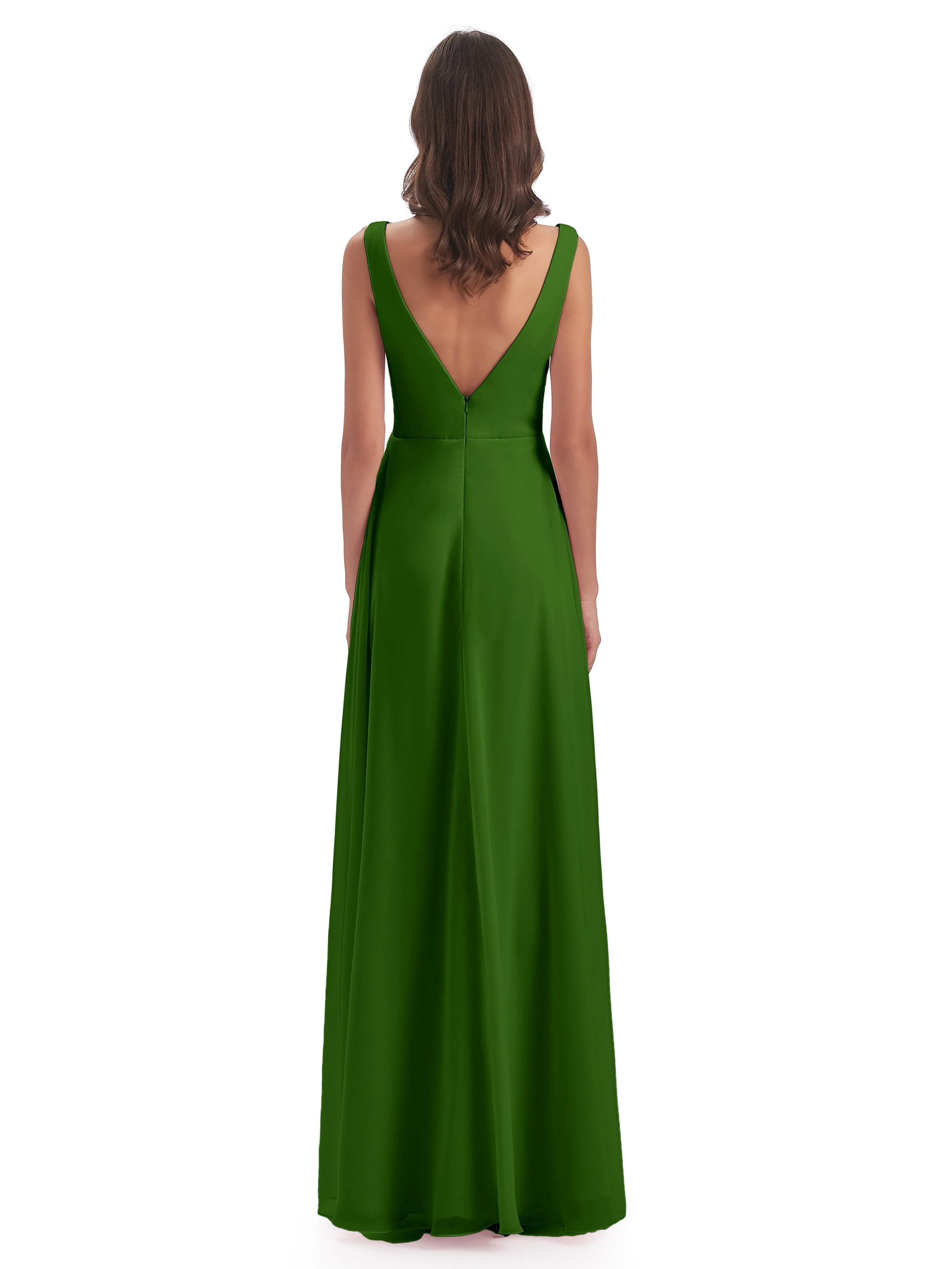 Bella Chiffon Column V-neck Long Bridesmaid Dresses
