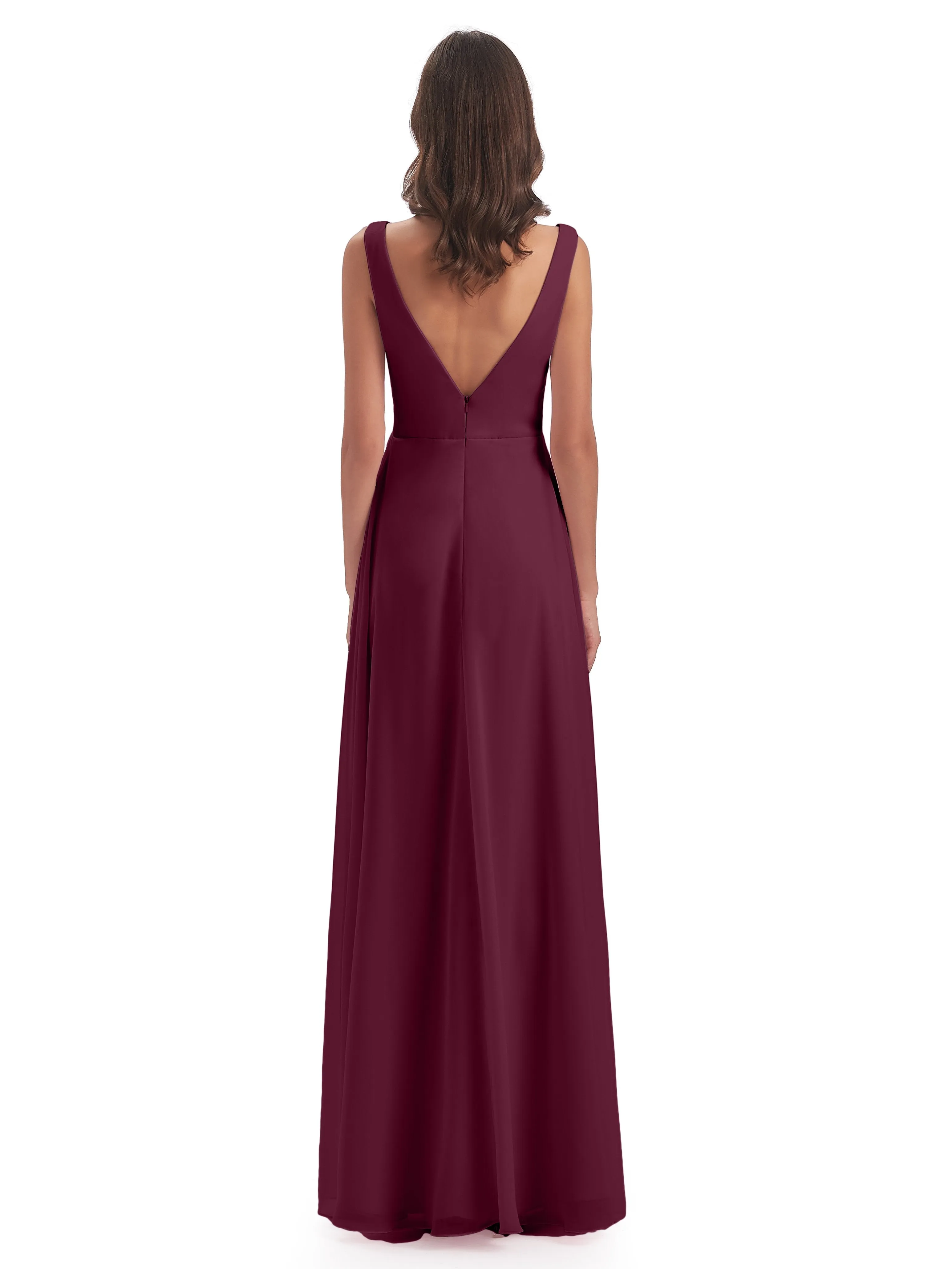 Bella Chiffon Column V-neck Long Bridesmaid Dresses