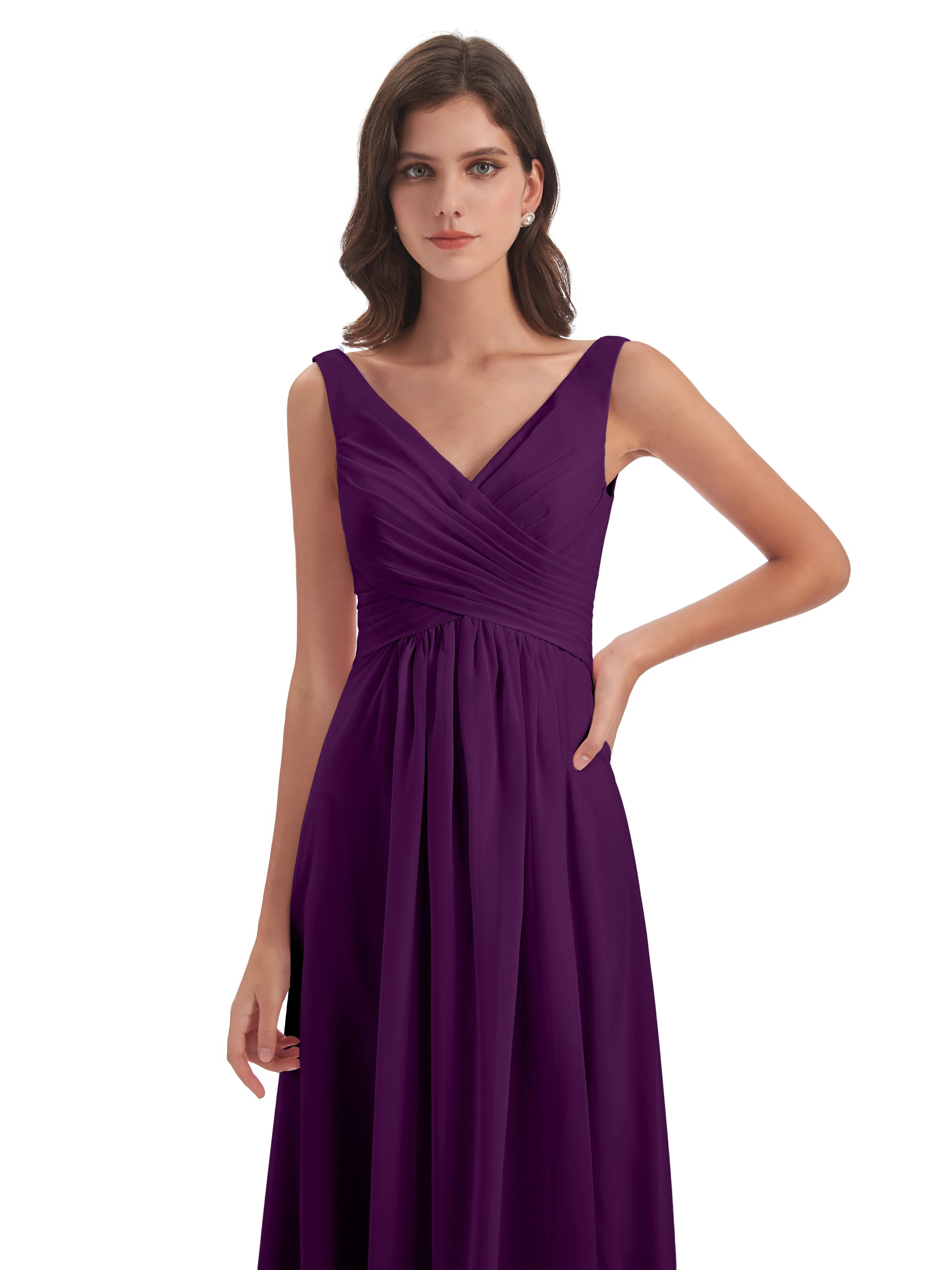 Bella Chiffon Column V-neck Long Bridesmaid Dresses