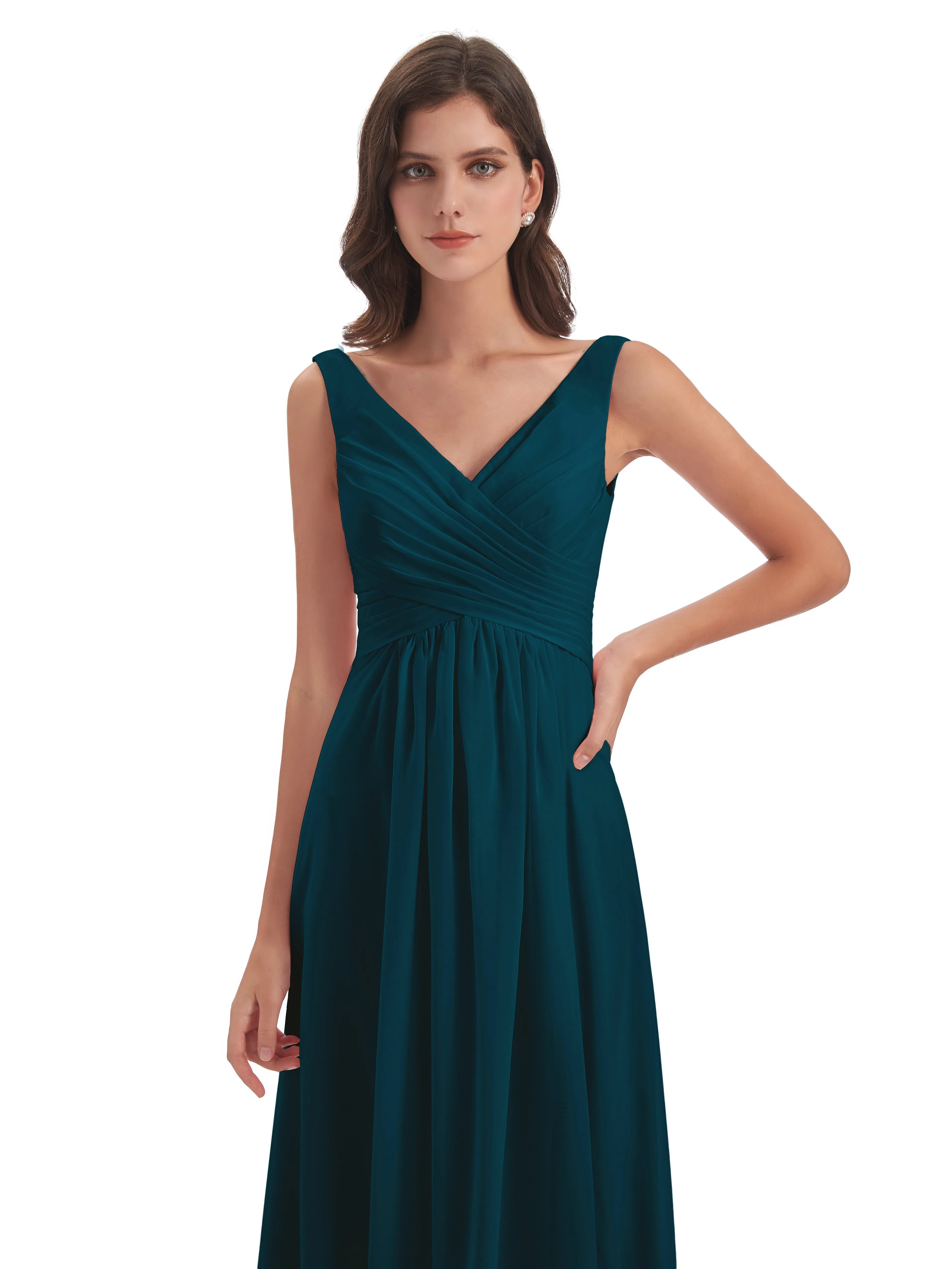 Bella Chiffon Column V-neck Long Bridesmaid Dresses