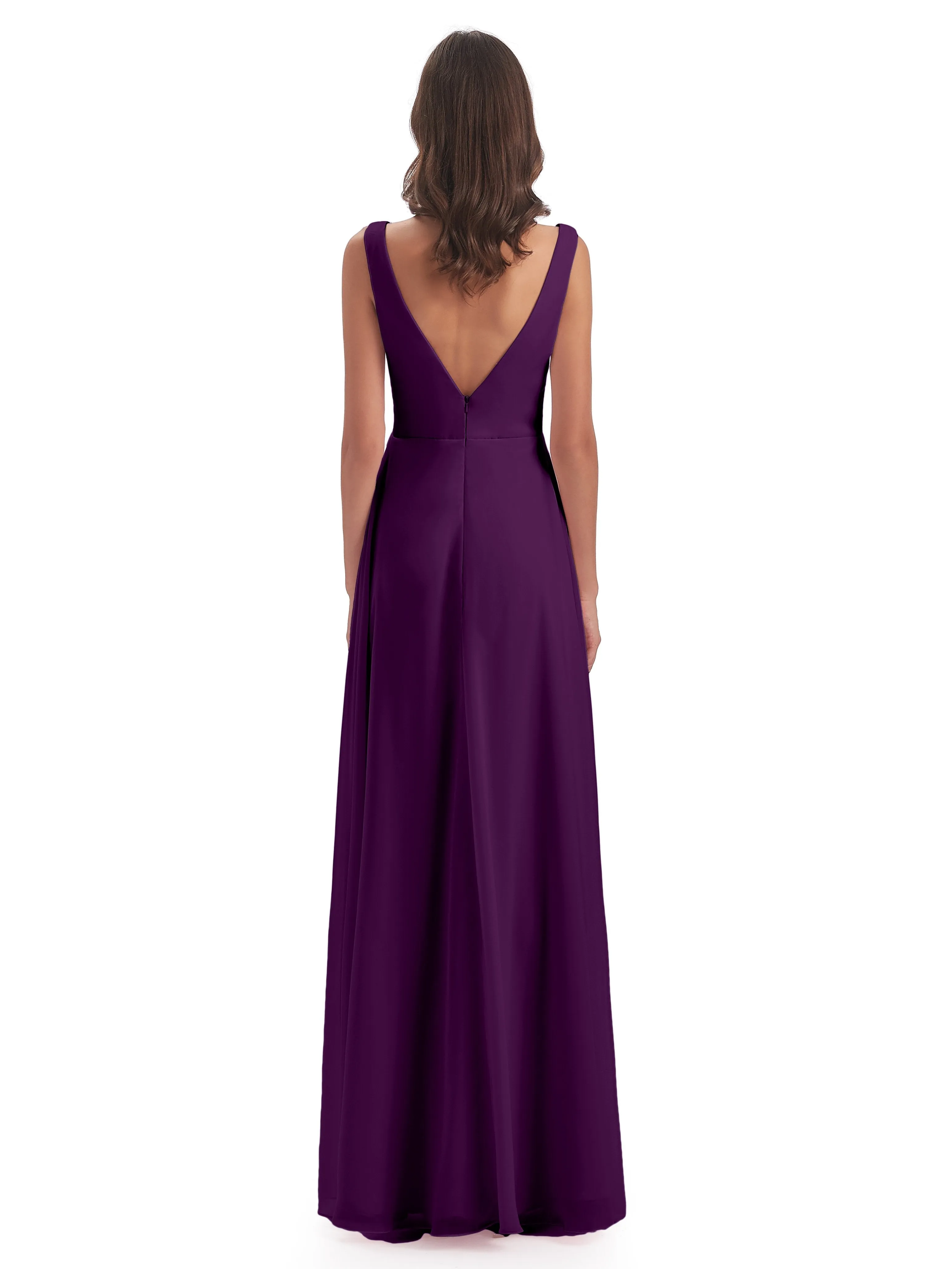 Bella Chiffon Column V-neck Long Bridesmaid Dresses