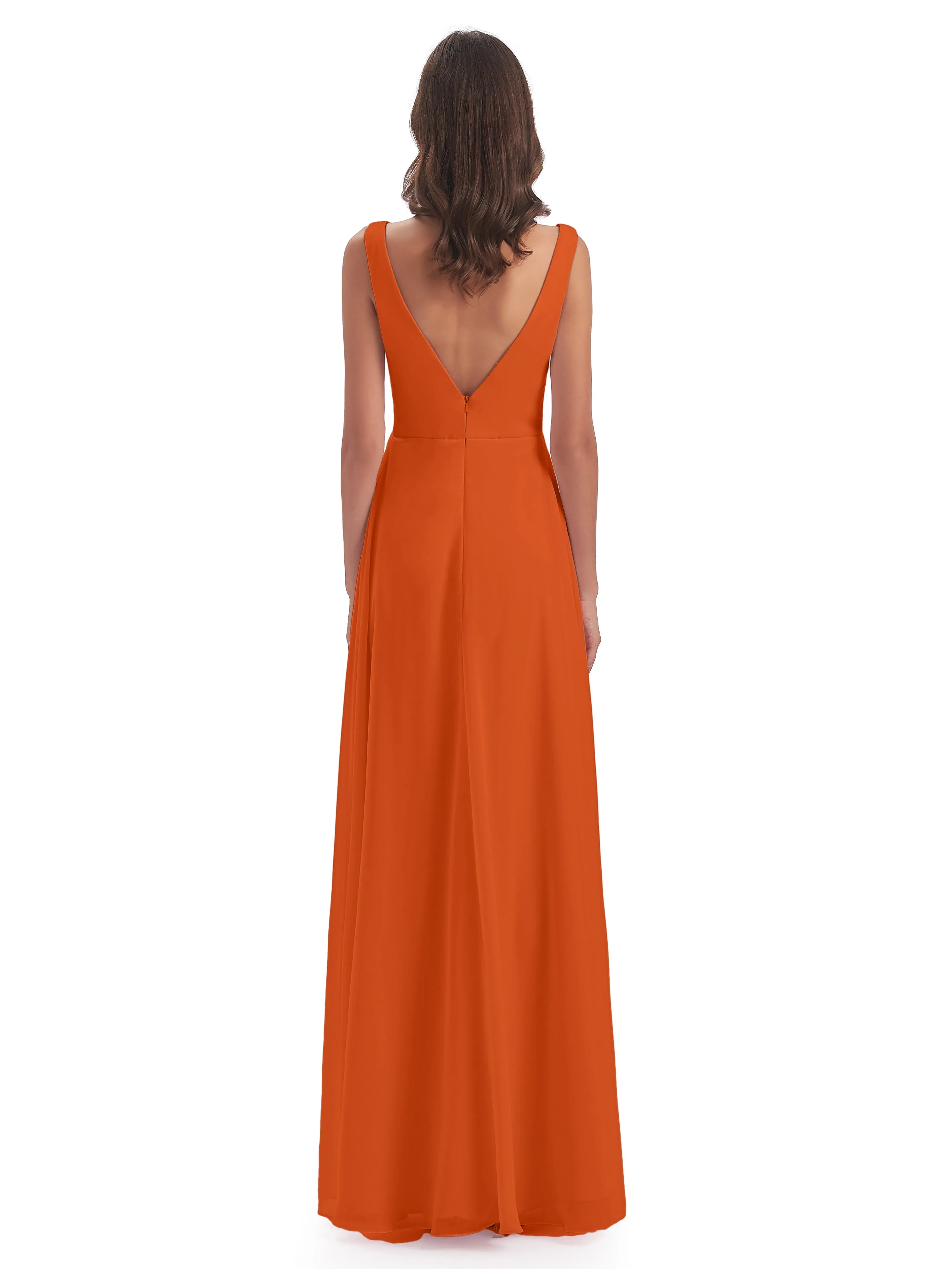 Bella Chiffon Column V-neck Long Bridesmaid Dresses
