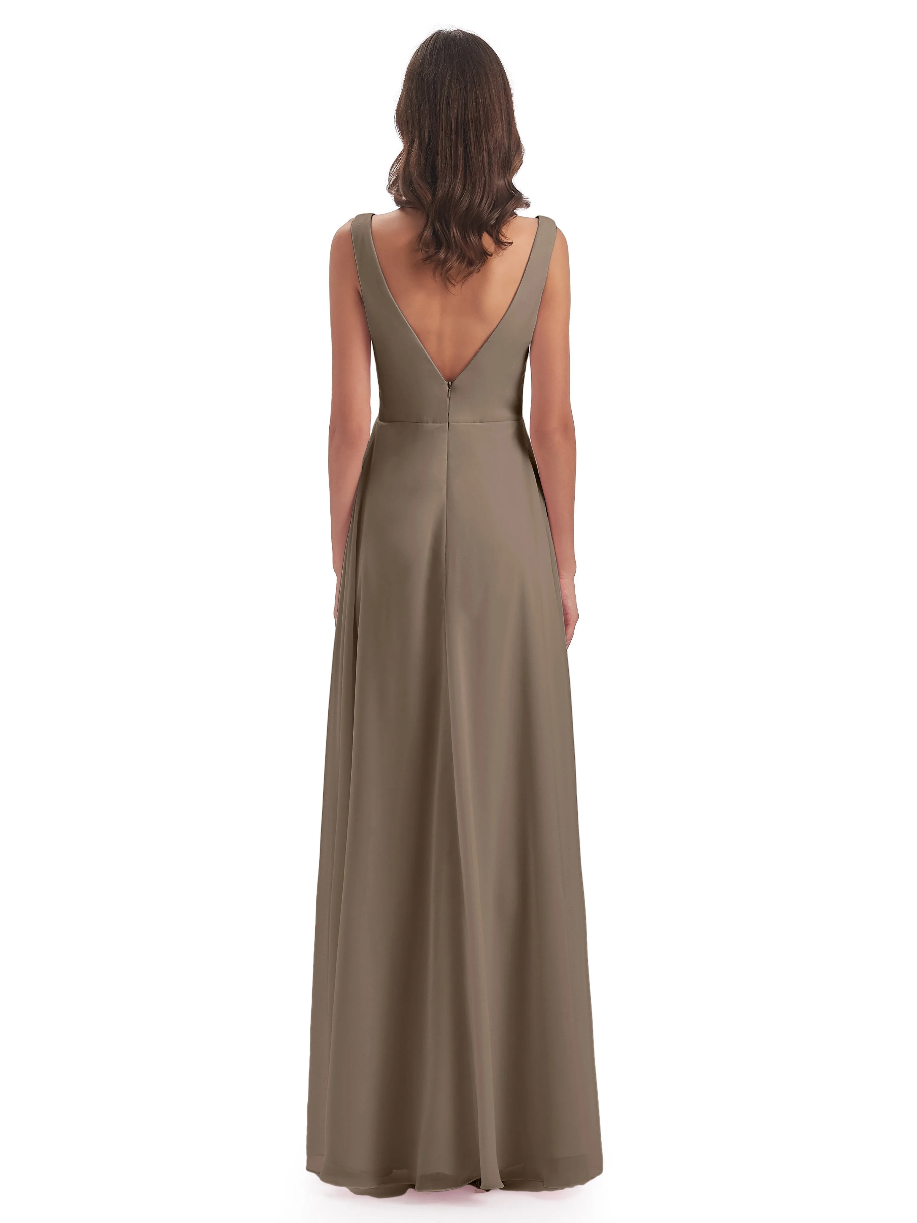 Bella Chiffon Column V-neck Long Bridesmaid Dresses