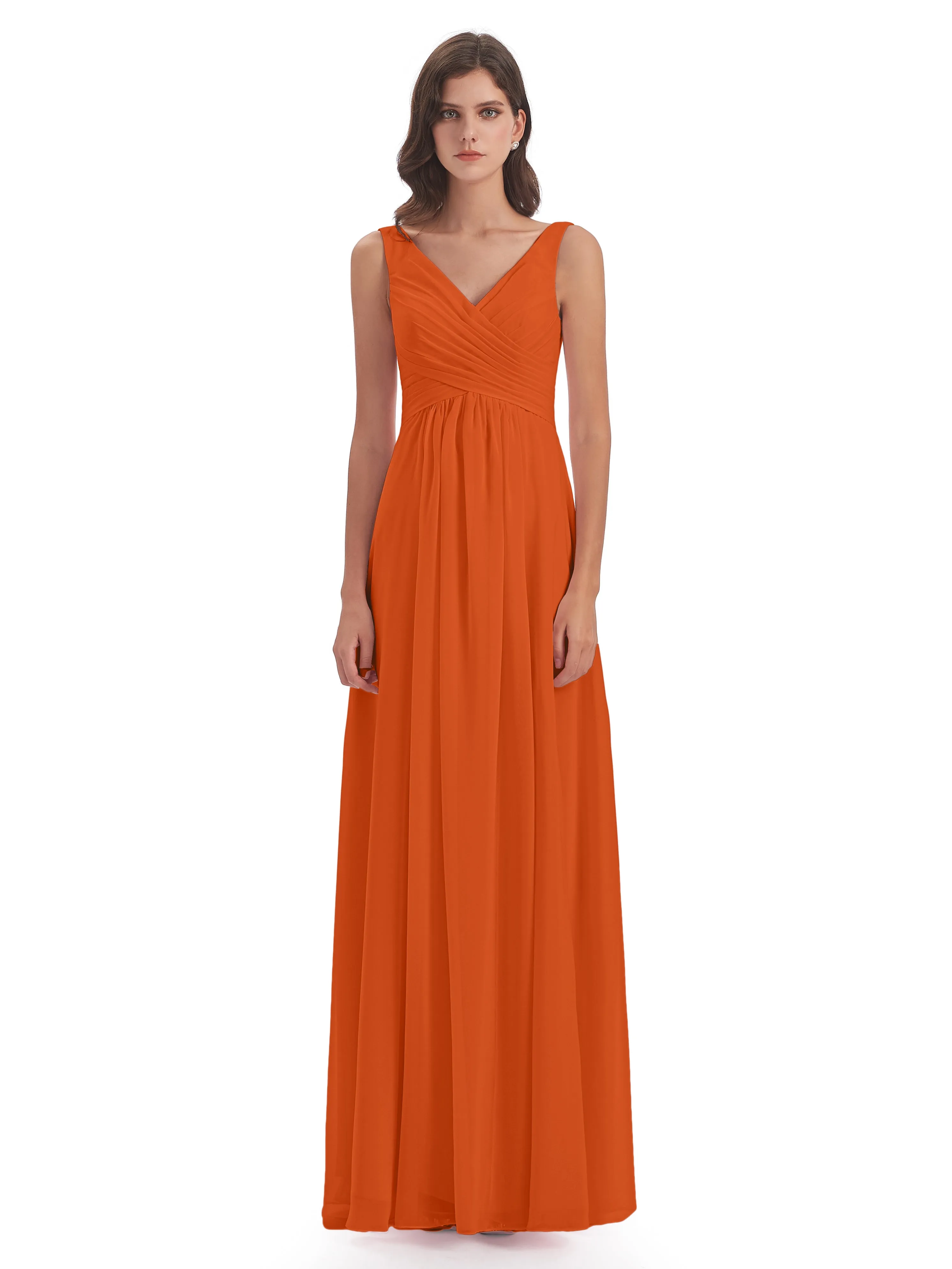 Bella Chiffon Column V-neck Long Bridesmaid Dresses