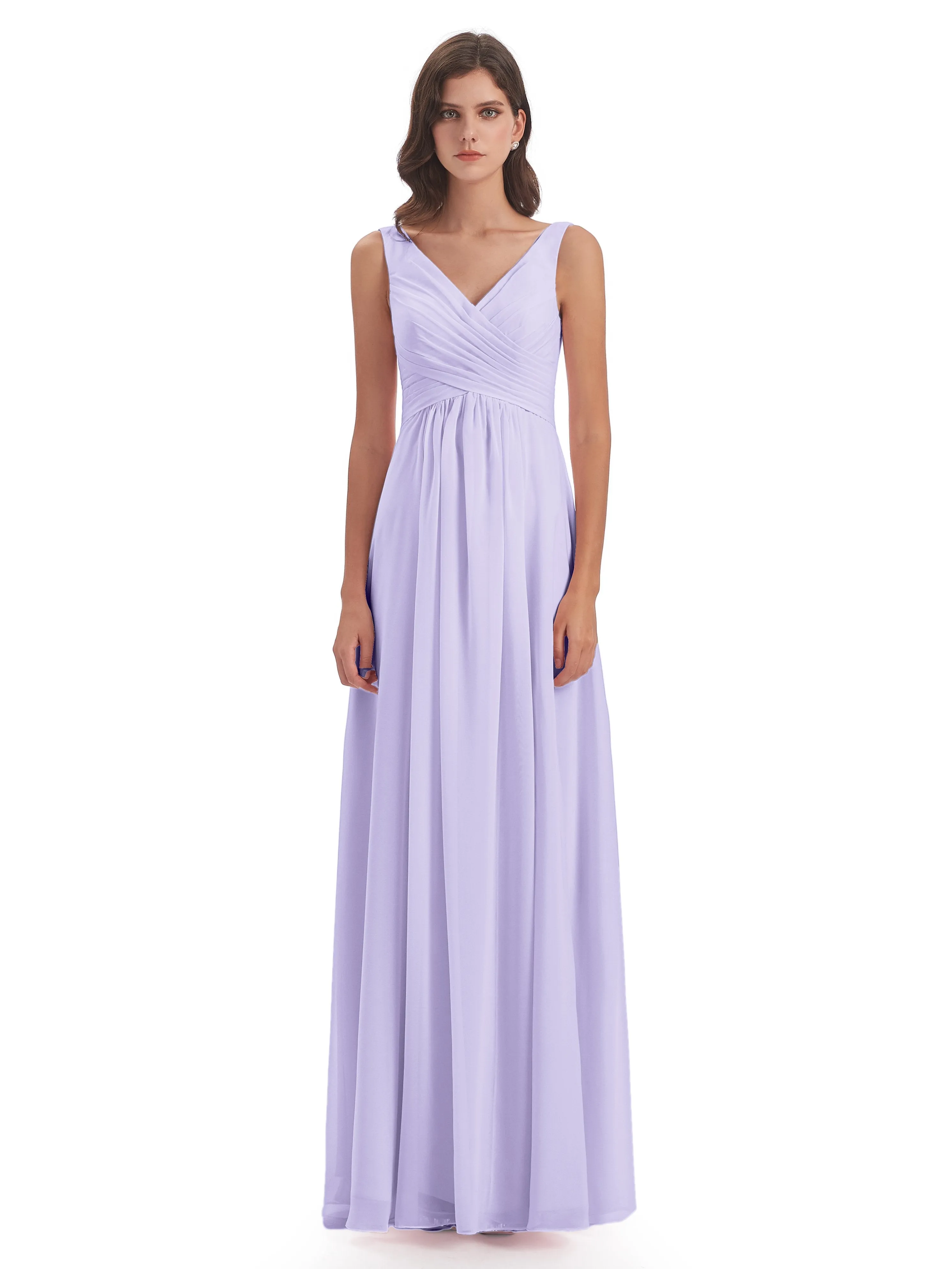 Bella Chiffon Column V-neck Long Bridesmaid Dresses