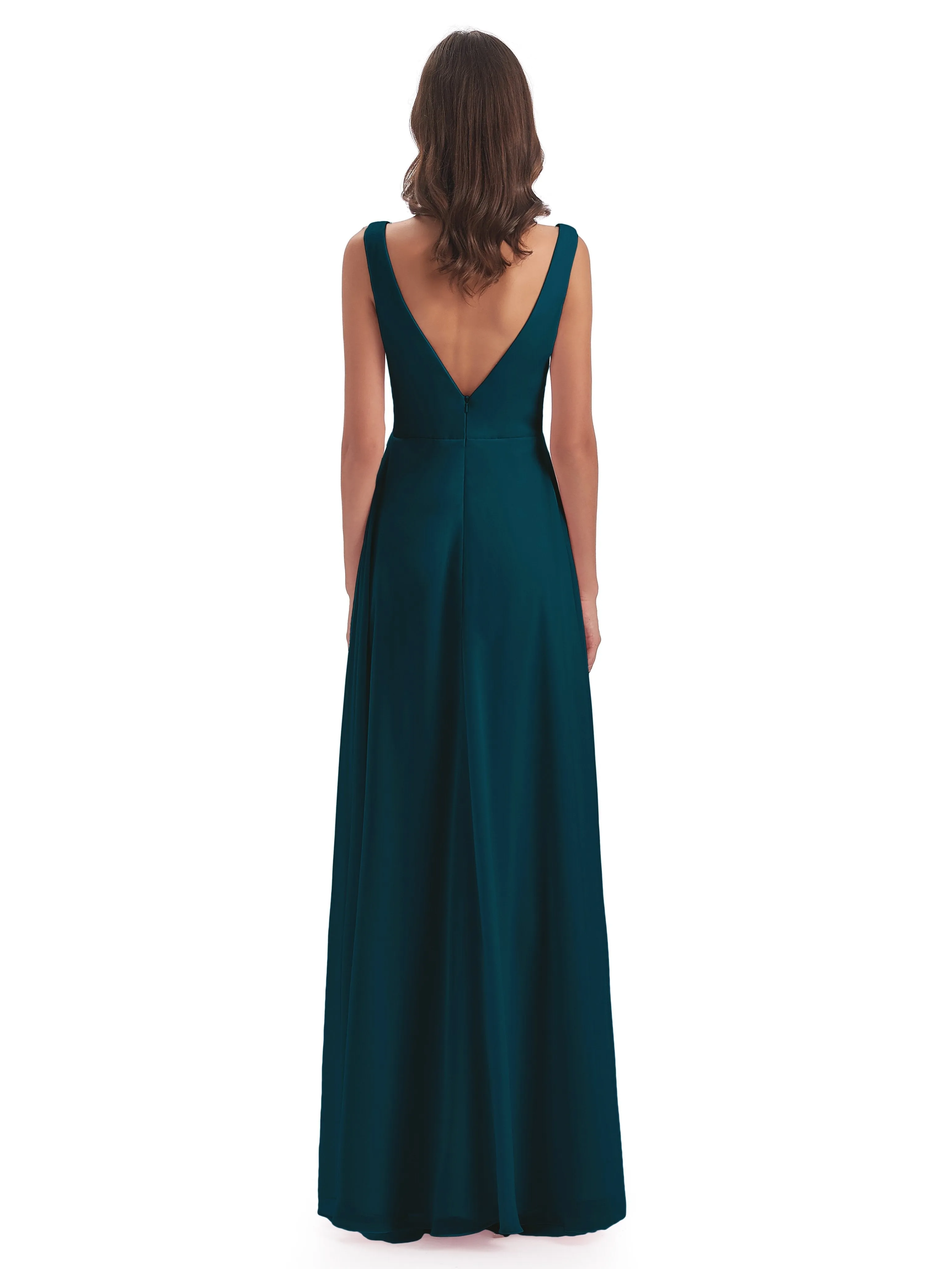Bella Chiffon Column V-neck Long Bridesmaid Dresses