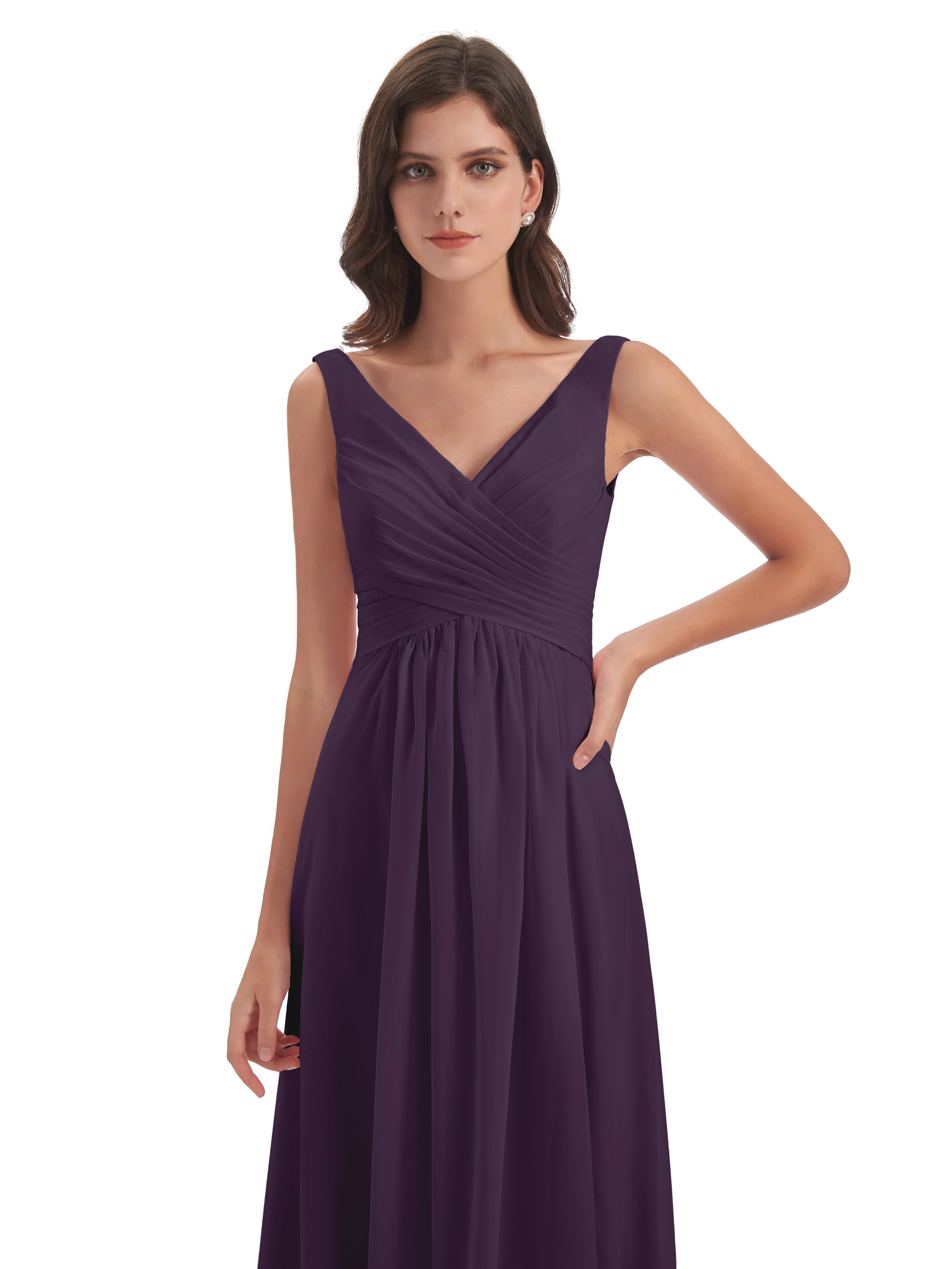 Bella Chiffon Column V-neck Long Bridesmaid Dresses