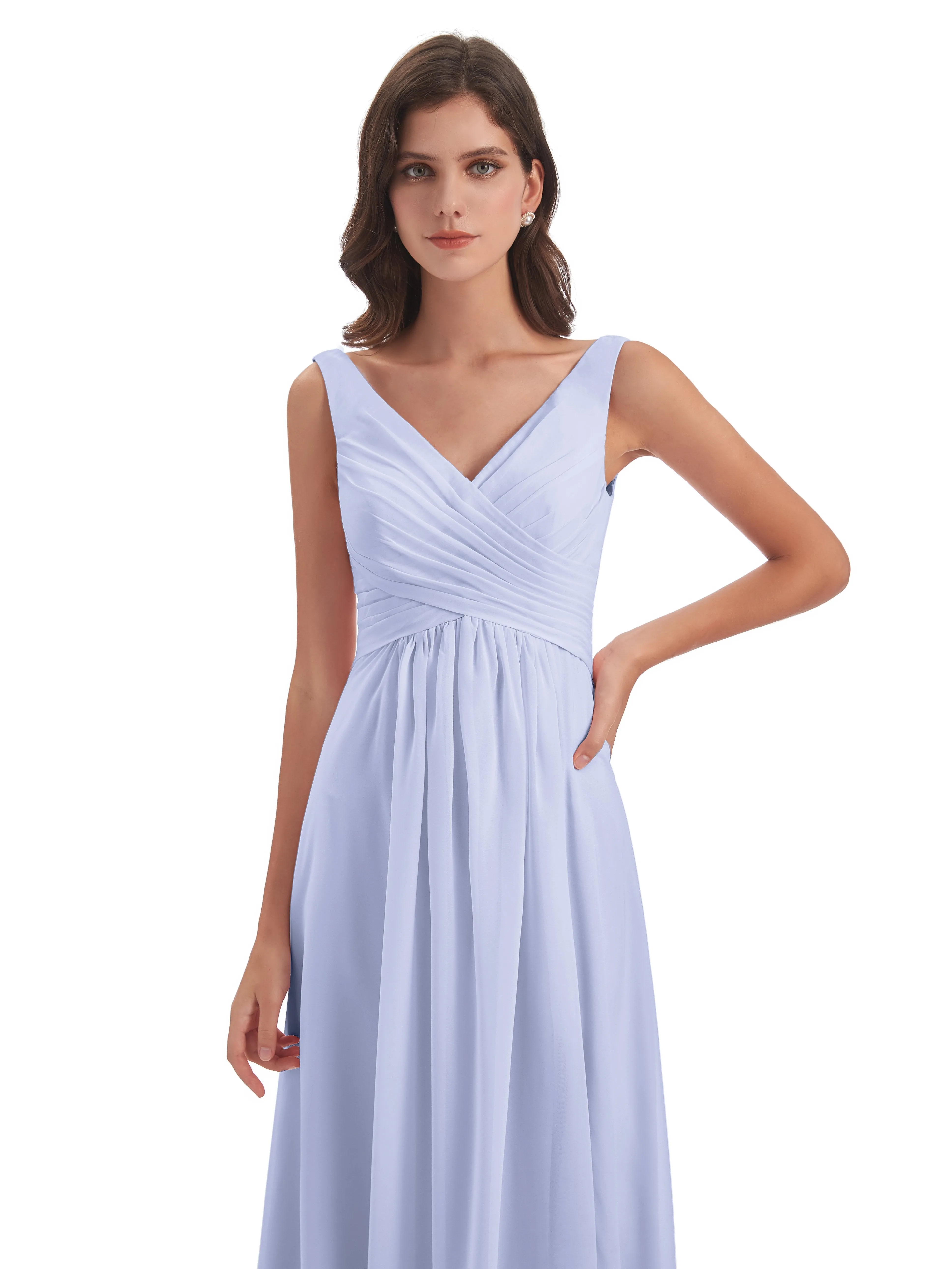 Bella Chiffon Column V-neck Long Bridesmaid Dresses
