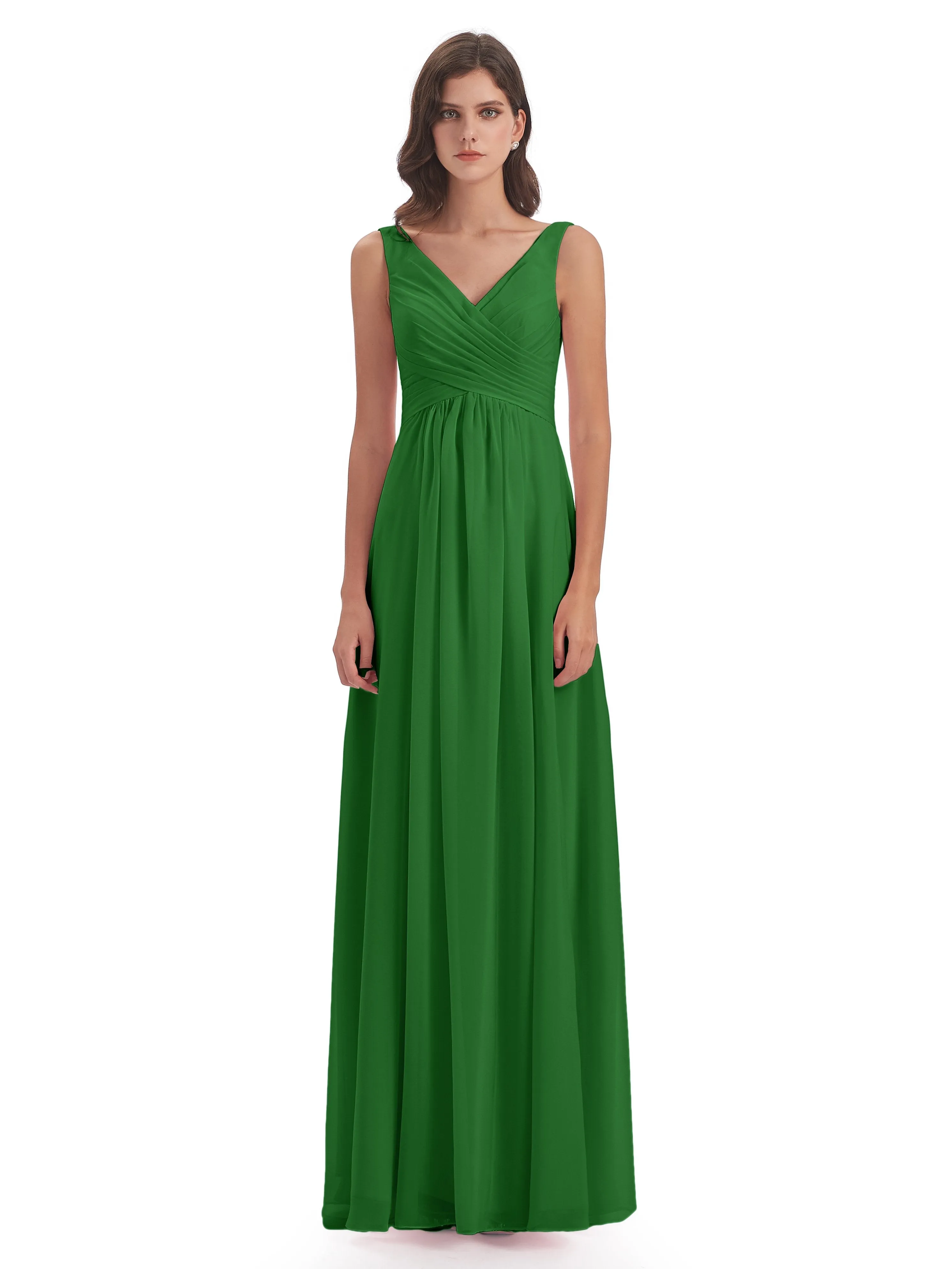 Bella Chiffon Column V-neck Long Bridesmaid Dresses