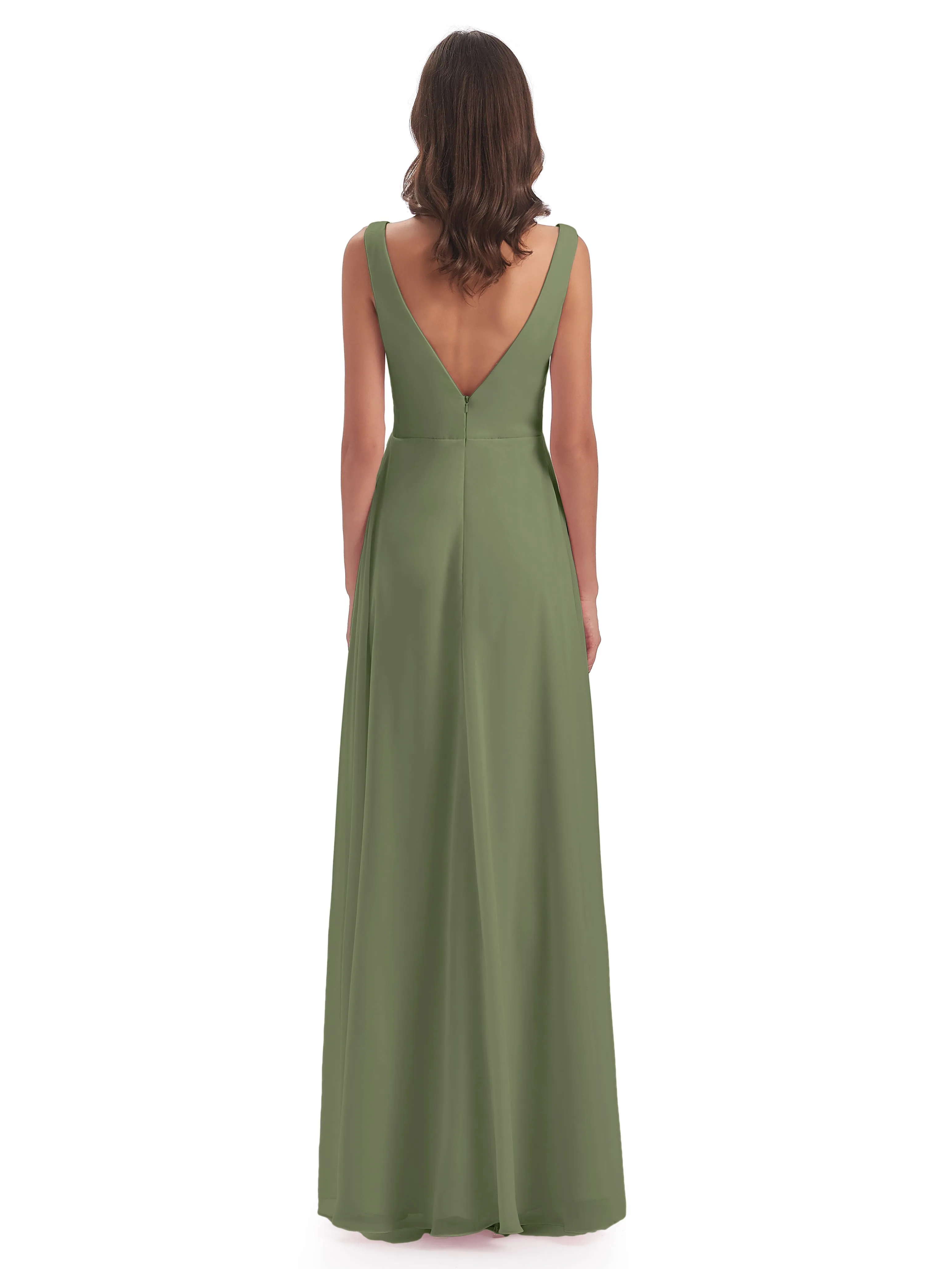 Bella Chiffon Column V-neck Long Bridesmaid Dresses