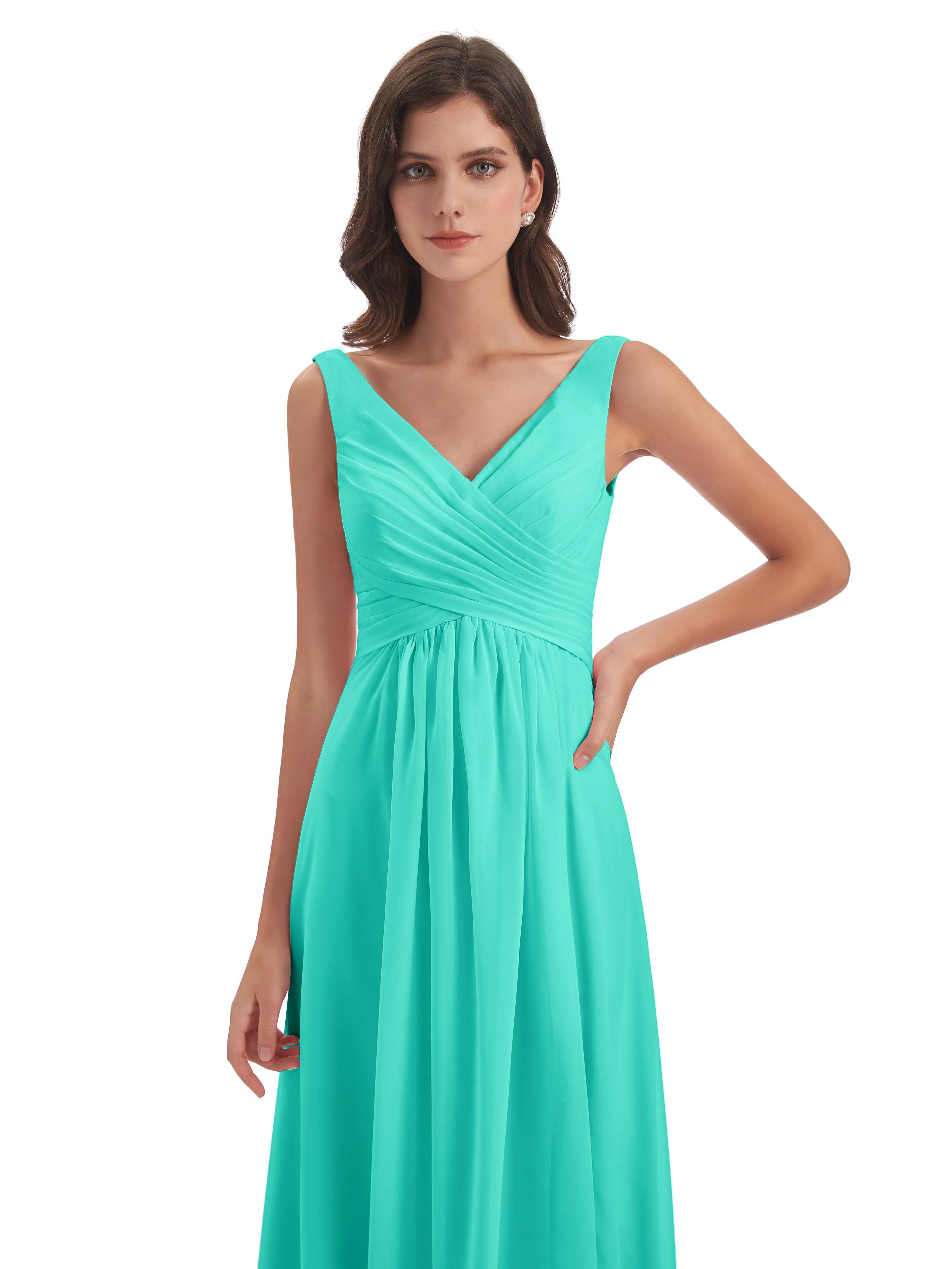 Bella Chiffon Column V-neck Long Bridesmaid Dresses