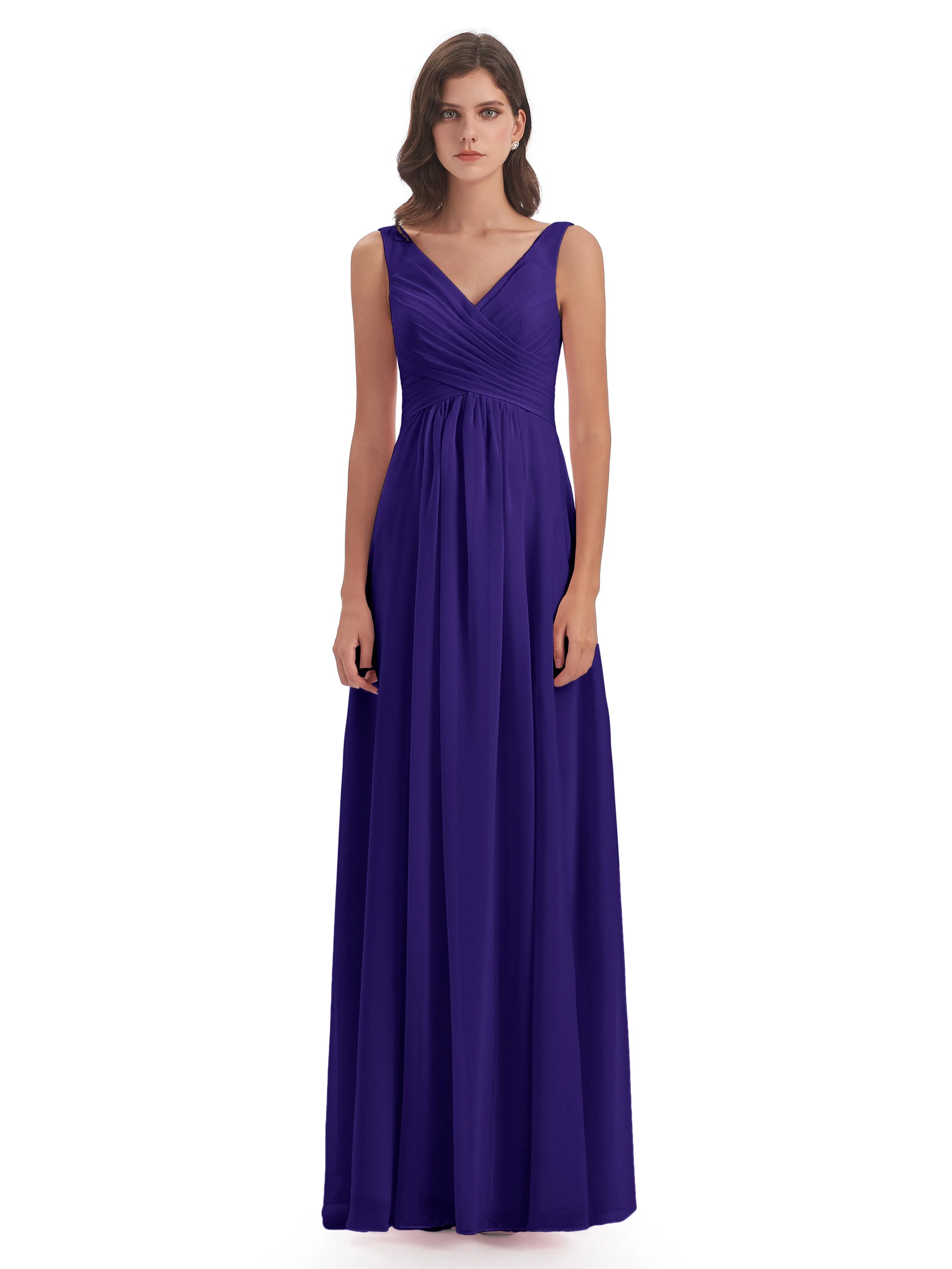 Bella Chiffon Column V-neck Long Bridesmaid Dresses