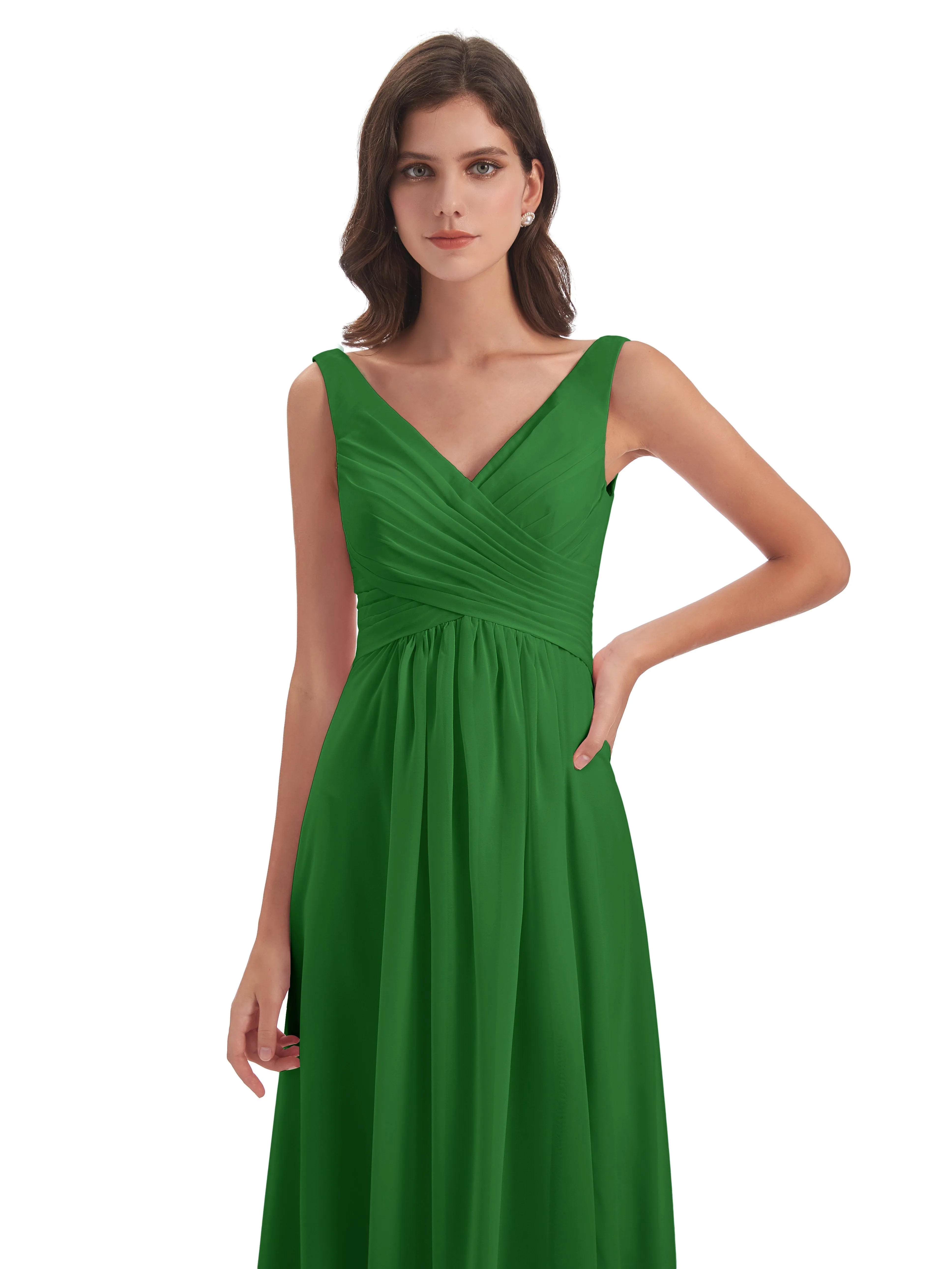 Bella Chiffon Column V-neck Long Bridesmaid Dresses