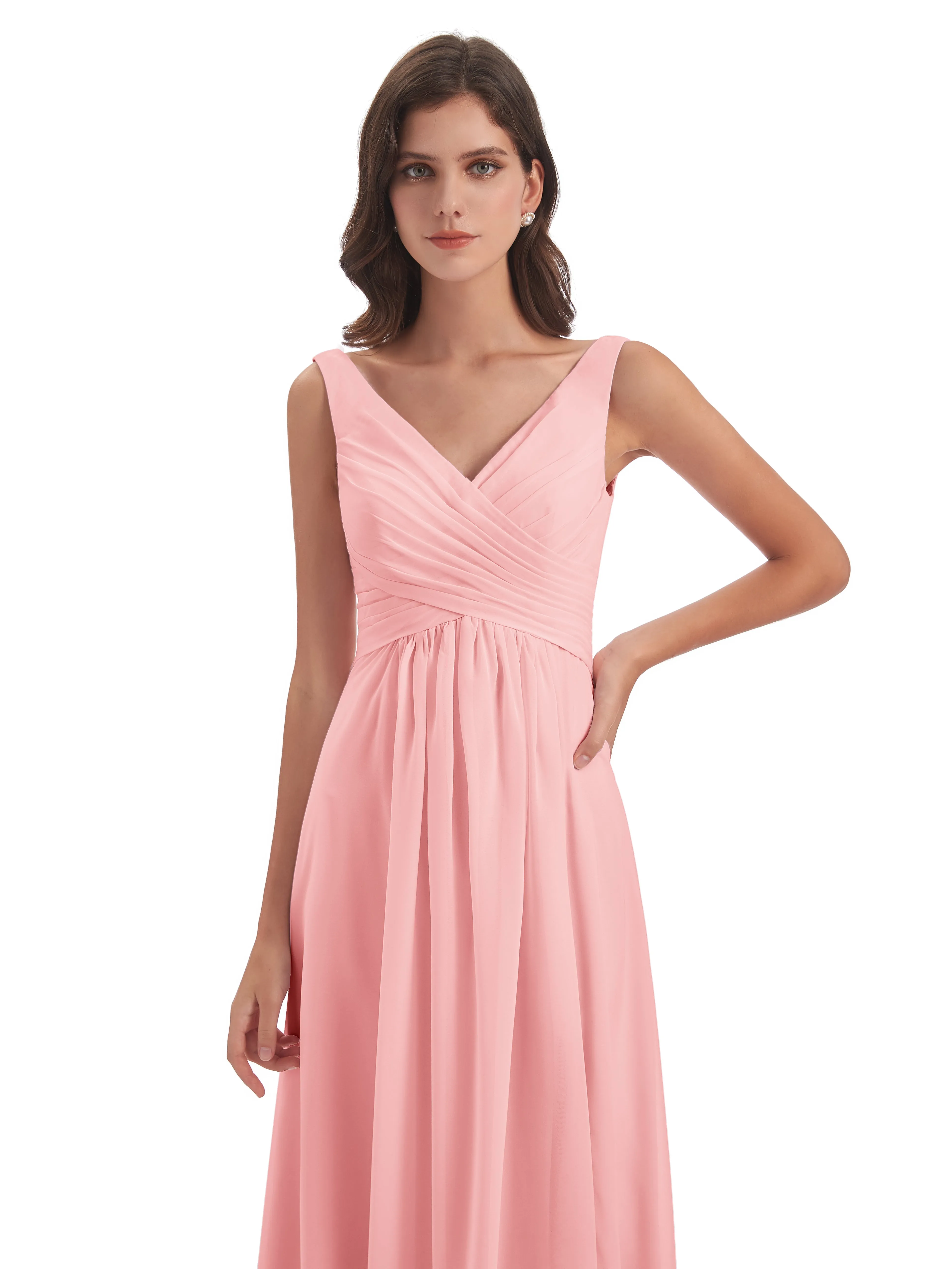 Bella Chiffon Column V-neck Long Bridesmaid Dresses