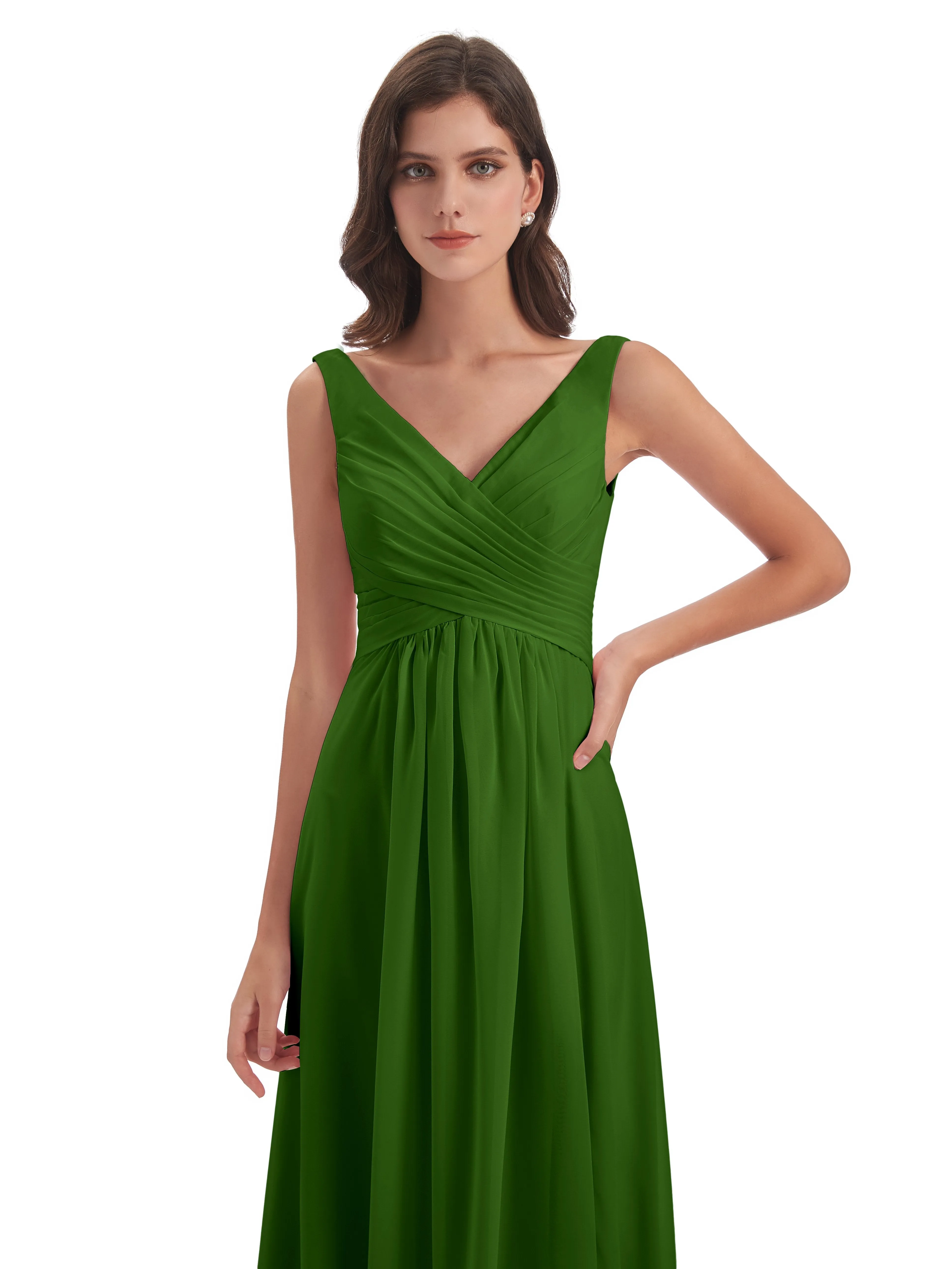 Bella Chiffon Column V-neck Long Bridesmaid Dresses